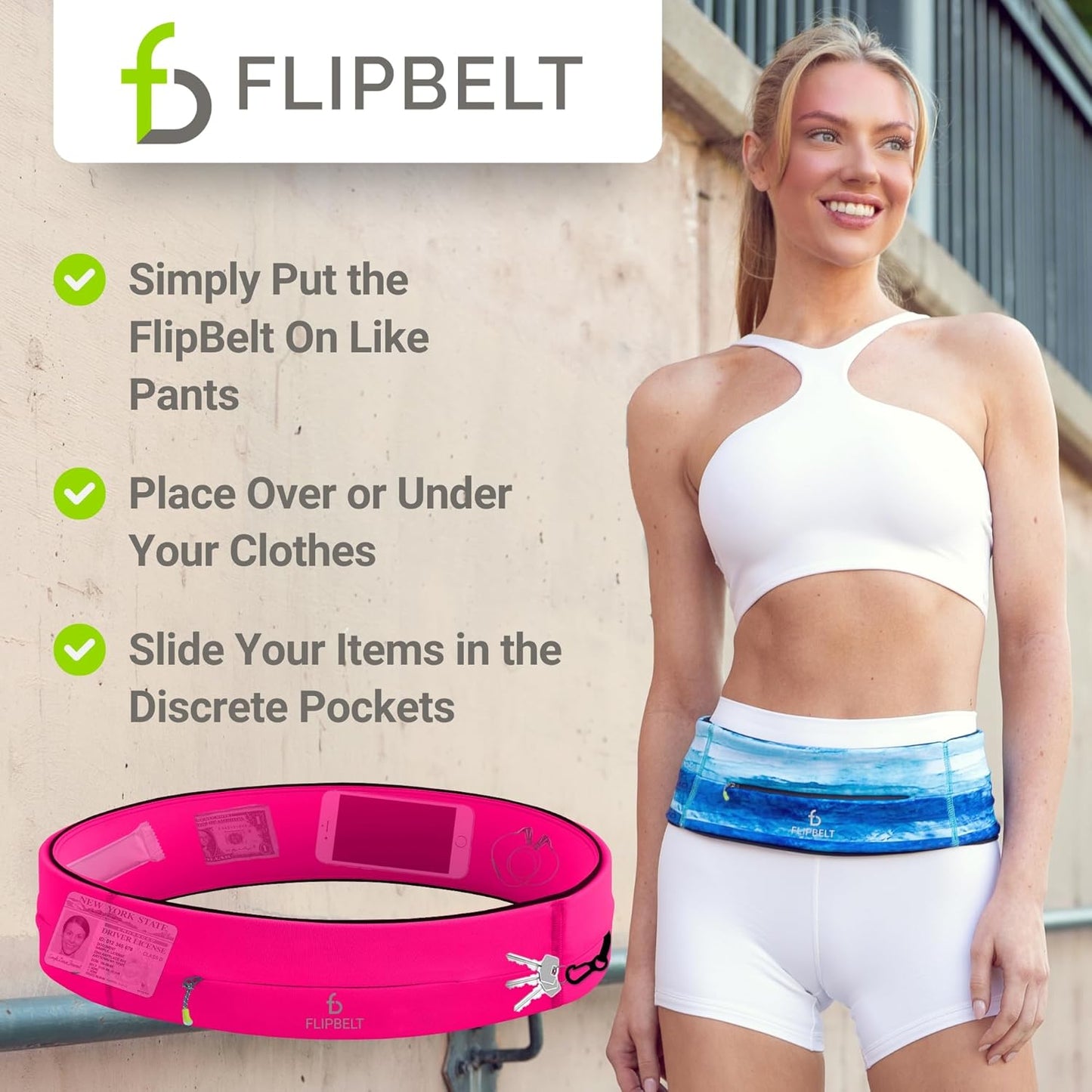 FlipBelt Zipper Running Belt, Waist Pack for Fitness and Running, US Company