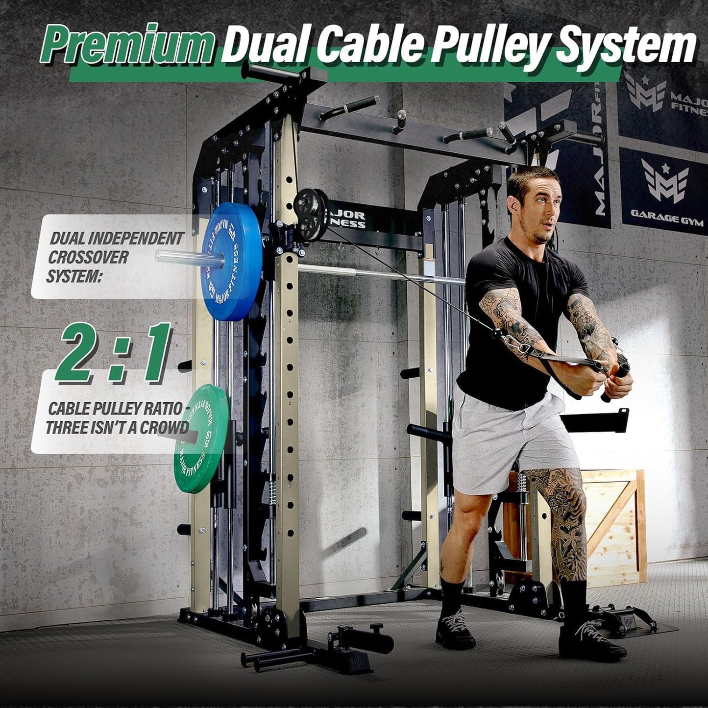 B52 Machine Home Gym with Power Rack, Cable Crossover, Dual Pulley System, Landmine, and Multi-Grip Pull-Up Bar – Heavy-Duty Fitness Equipment for Strength Training and Full-Body Workouts