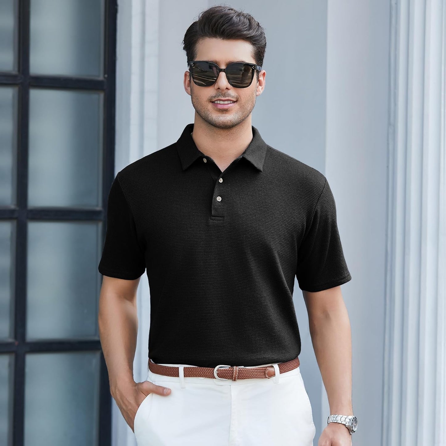 WARHORSEE Golf Polo Shirts for Men Short Sleeve Wrinkle Free 4 Way Stretch Moisture Wicking Performance Collared Tshirts