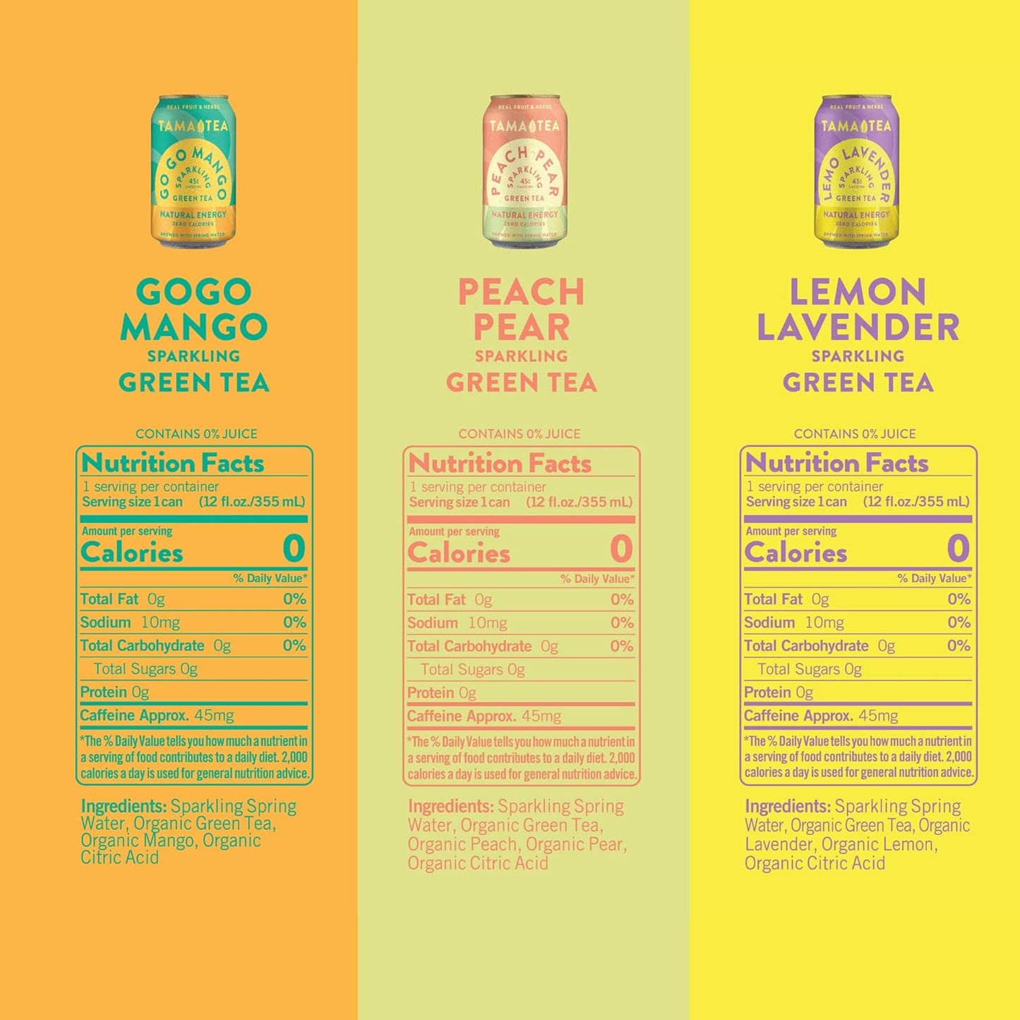 Tama Tea Sugar-Free Sparkling Green Tea Variety Pack – Organic & Naturally Energizing, Zero Calorie, Zero Carb, Non-GMO – Antioxidant-Rich with 45mg Natural Caffeine – 12 oz Cans (12-Pack)