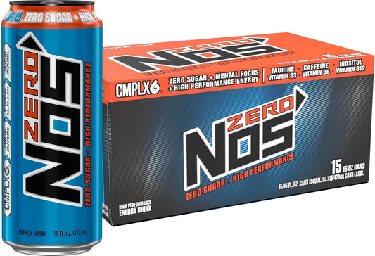 NOS Zero Sugar: High Performance Energy Drink. 16 Fl oz (Pack of 15)