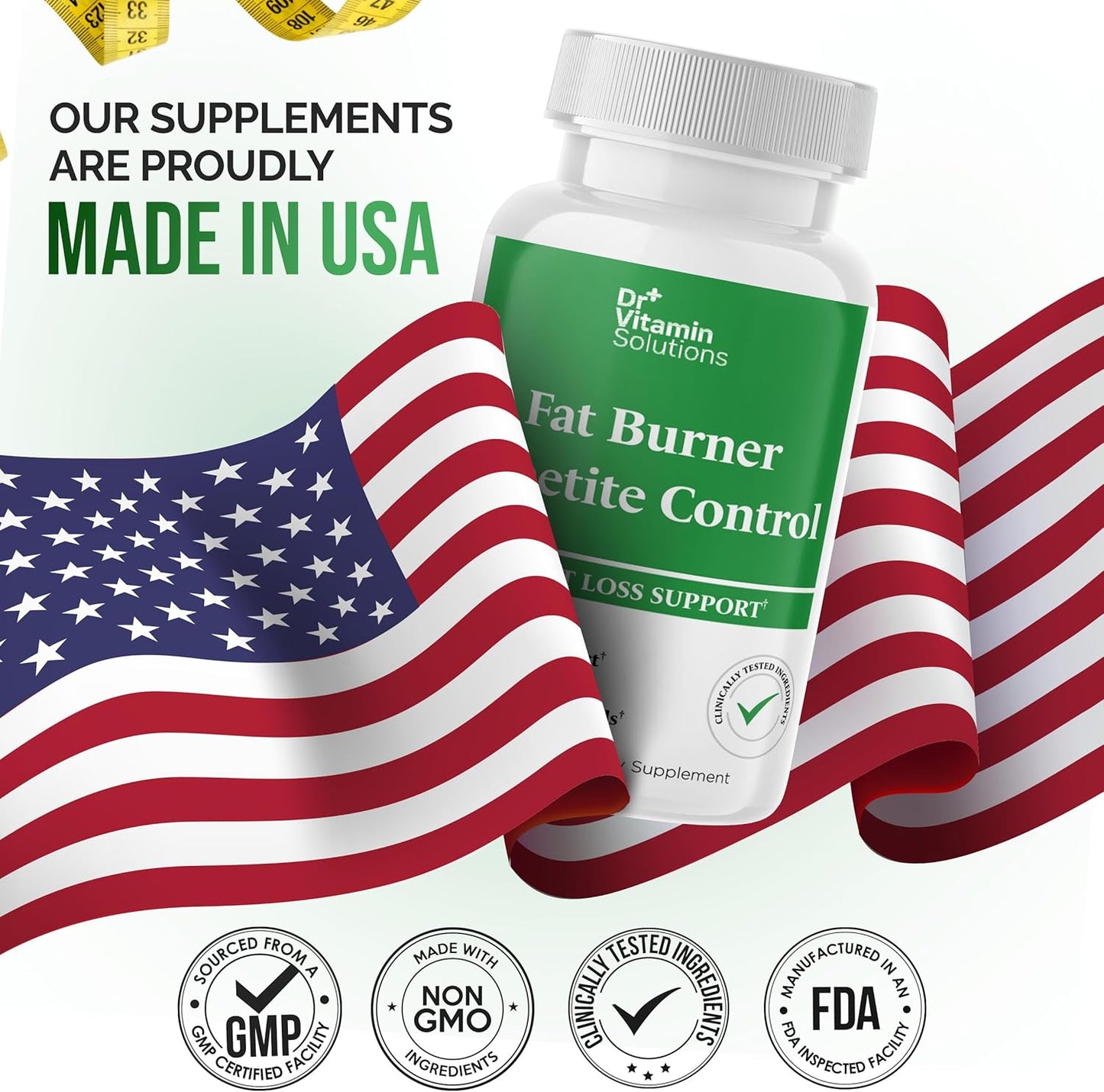 DR VITAMIN SOLUTIONS Fat Burner & Appetite Control Weight Loss Supplements for Women & Men - Metabolism Booster w/L-Carnitine, CLA, Chromium - Appetite Suppressant for Weight Loss - 30 Capsules