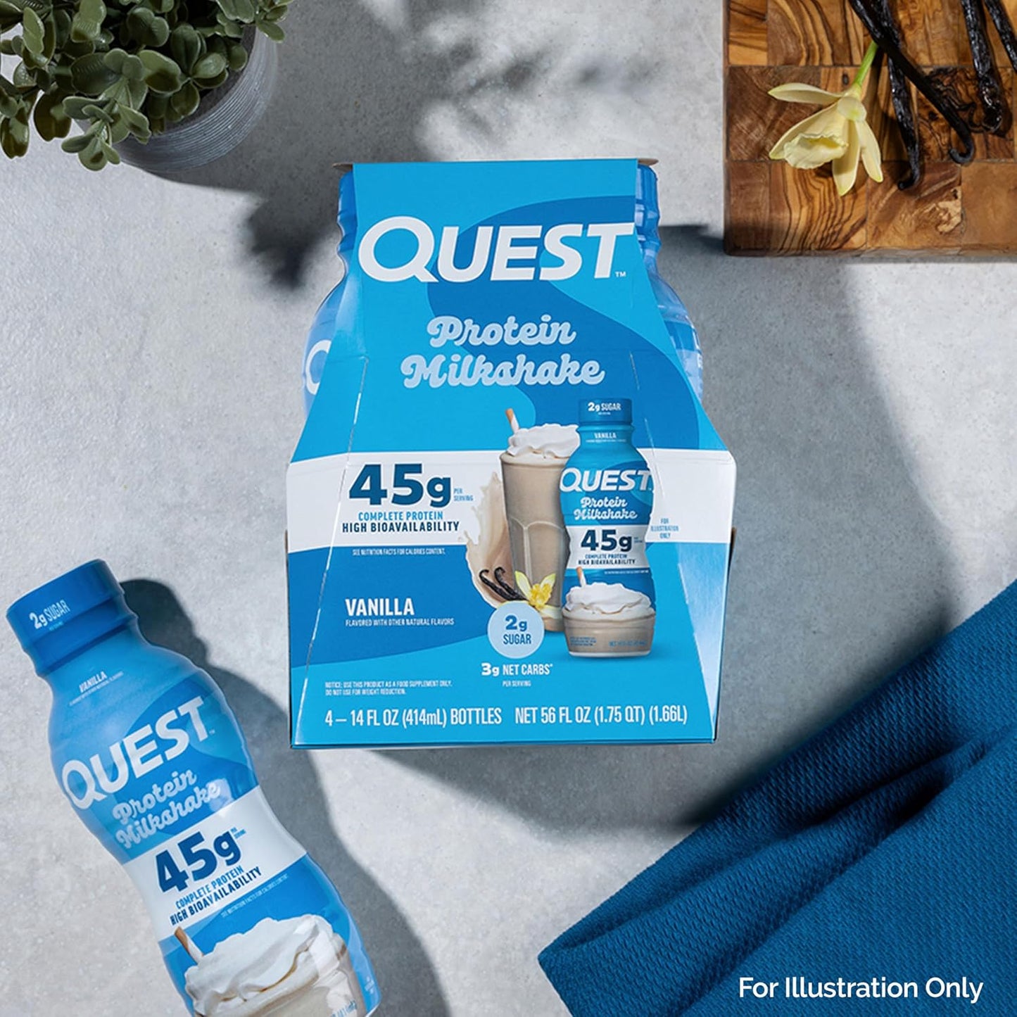 Quest Nutrition Protein Shake, Vanilla, Strawberry, & Chocolate, 45g Protein, 2g Sugar, Ready to Drink, Gluten Free, 12 Count (4 each Flavor)