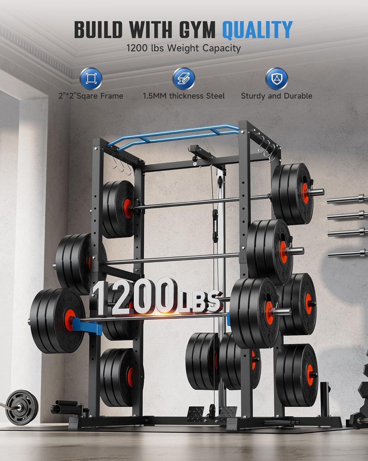 Sportsroyals Power Cage,1600lbs Multi-Function Power Rack with Adjustable Cable Crossover System and More Training Attachment, Weight Cage for Home Gym