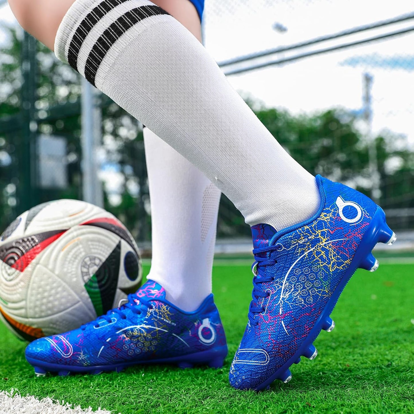 Boys' Soccer Shoes Kids Firm Ground Soccer Cleats Girls Athletic Sneakers Outdoor Turf Football Shoes for Little/Big Kid