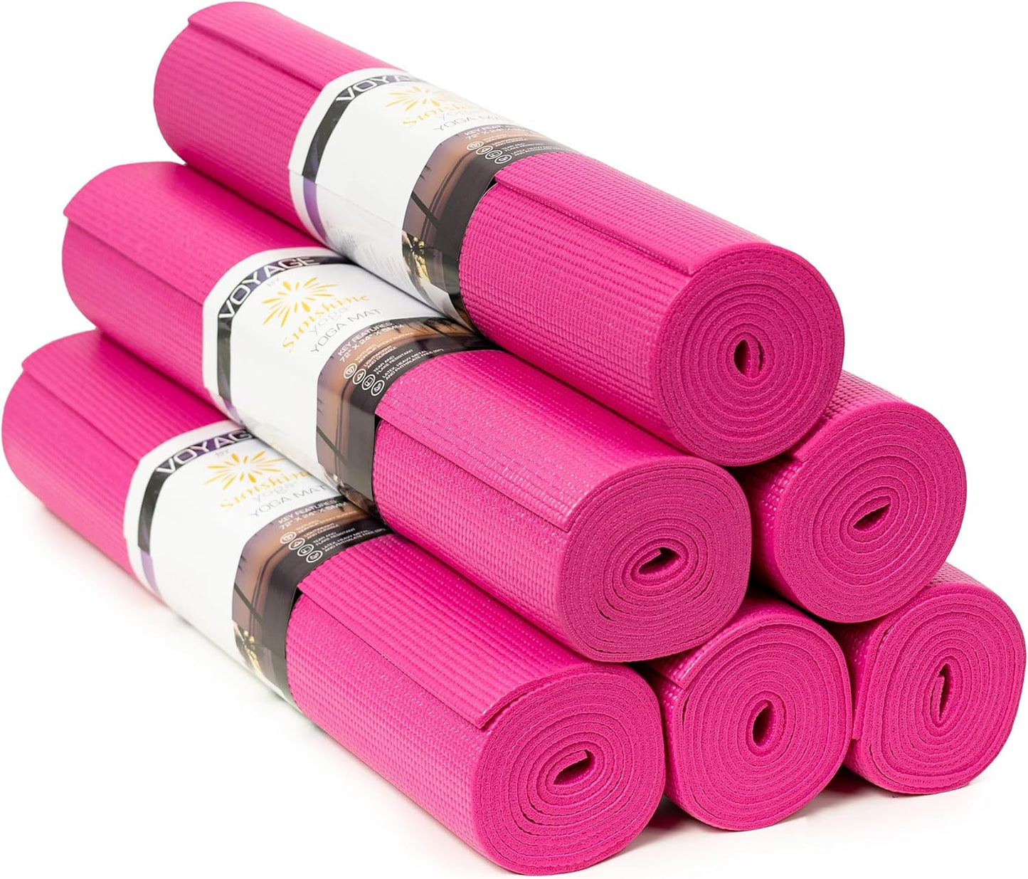 Sunshine Yoga Voyage Yoga Mat, 6 Pack, 72" x 24" Professional Studio and Gym Bulk Yoga Mats, 5mm Thick, Durable, Anti-Tear, Non Slip Fitness and Exercise Mats