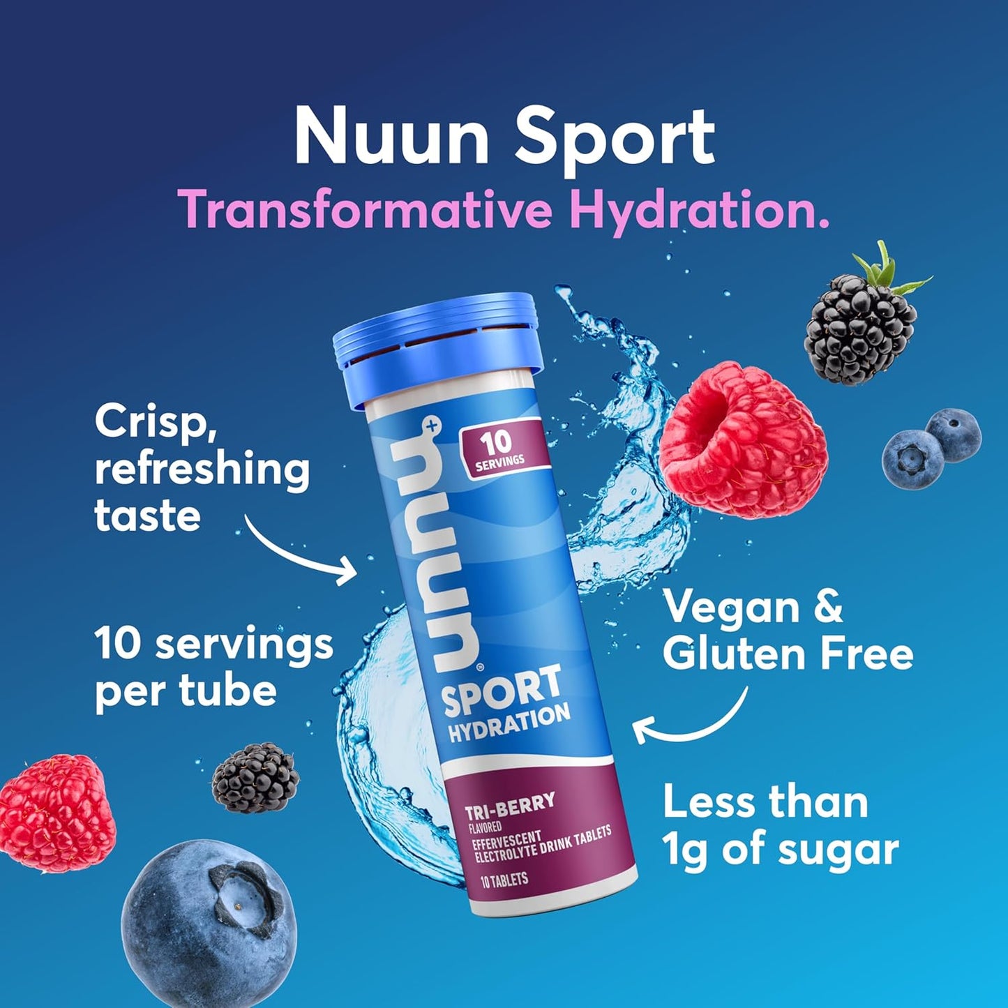Nuun Sport Electrolyte Tablets with Magnesium, Calcium, Potassium, Chloride & Sodium, Gluten Free & Vegan, Tri-Berry, 4 Pack (40 Servings Total)