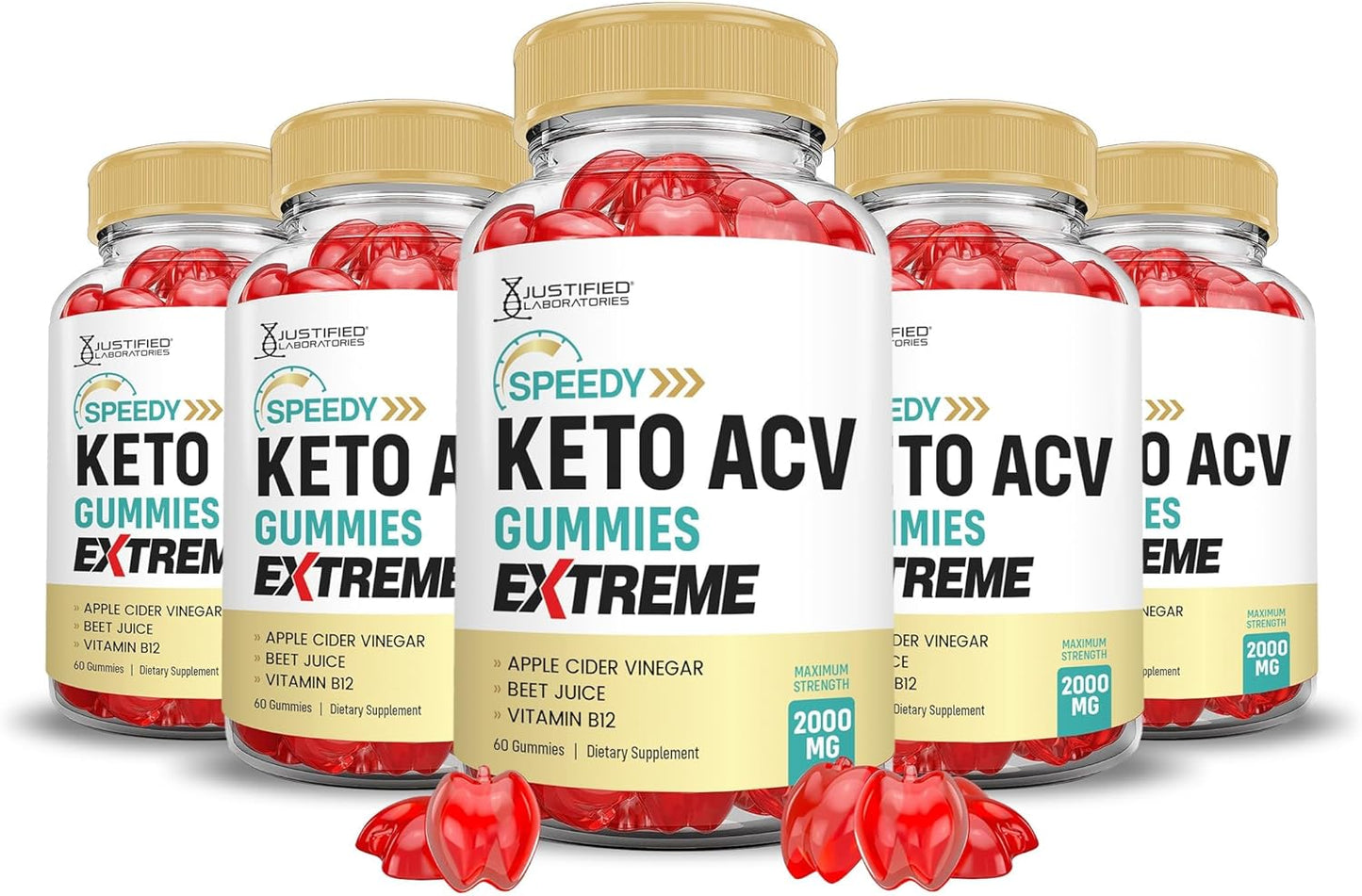 Justified Laboratories (5 Pack Speedy Keto ACV Gummies Extreme 2000MG Speedy Keto Gummies Advanced Formula Apple Cider Vinegar with Pomegranate Beet Juice Powder B12 Vegan Non GMO 300 Gummys