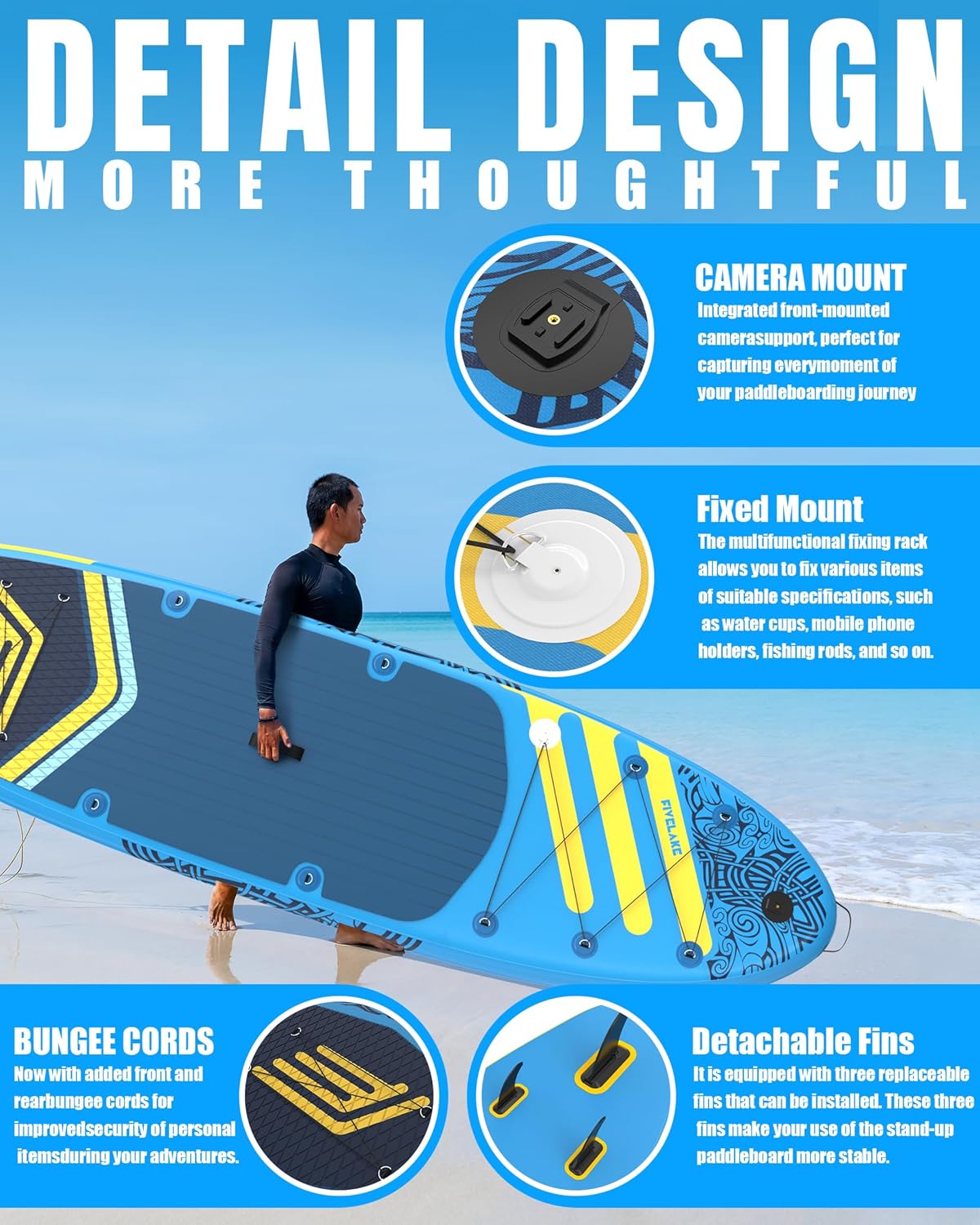 Inflatable Paddle Board 11' x 35'' Wide Stable Design,Stand Up Paddleboard with Sup Accessories Backpack,Pump,Ankle Leash,Adjustable Paddle,Non-Slip Comfort Deck for Adult Youth