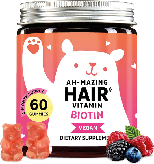 Biotin Gummies for Hair, Skin & Nails. 5,000 mcg High Potency Vegan Vitamins for Faster Hair Growth, Stronger Nails & Healthy Skin. with Vitamins C & E, 60 Gummies