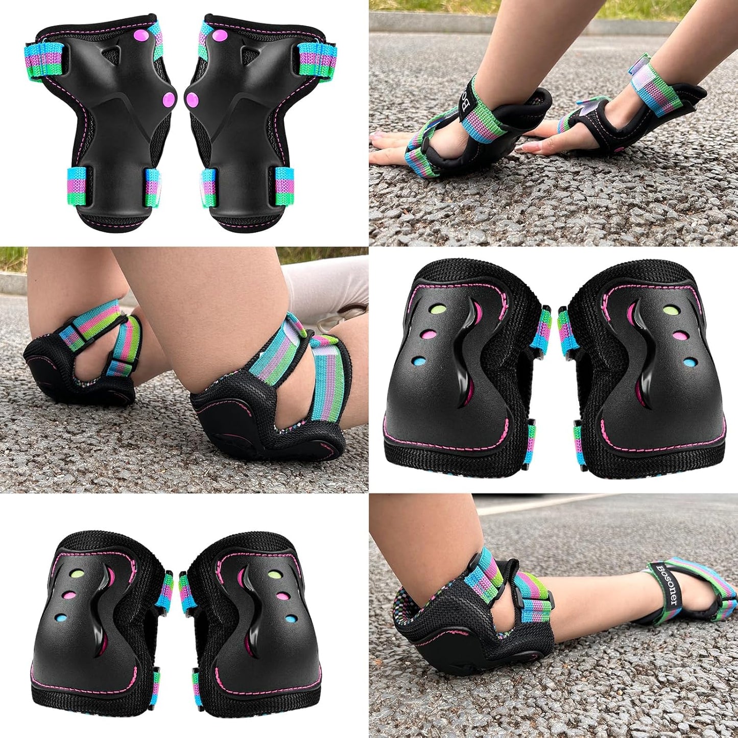 BOSONER Kids/Youth Knee Pad Elbow Pads Guards Protective Gear Set for Roller Skates Cycling BMX Bike Skateboard Inline Skatings Scooter Riding Sports