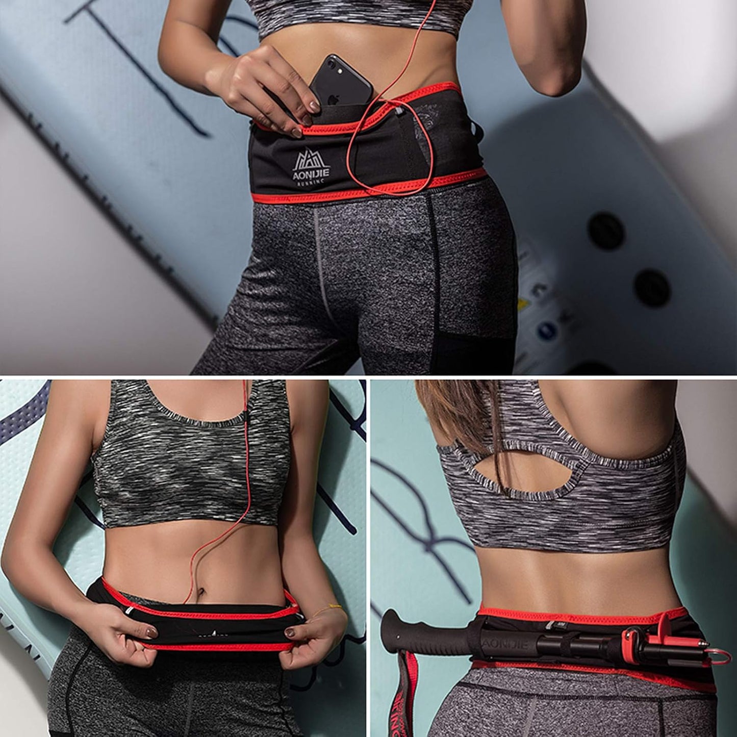 AONIJIE Hydration Belt Running Fanny Pack, with 250ml Soft Water Bottle Flask Phone Holder for Trailing Running Climbing Jogging Cycling Workout Fitness 3 Colors (Red, L/XL)