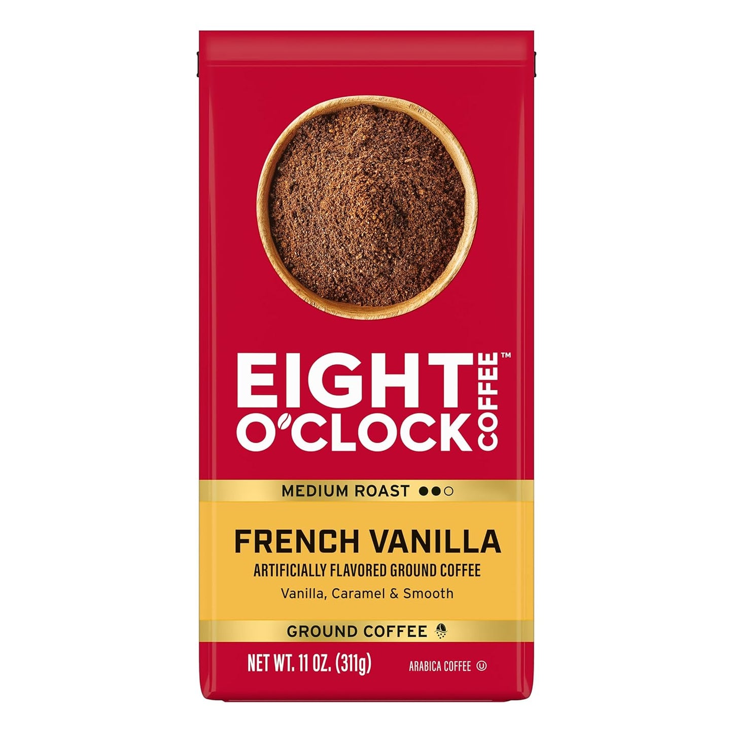 Eight O'Clock Coffee French Vanilla Ground Coffee, Medium Roast, 11 Ounce (Pack of 6) - Smooth & Aromatic