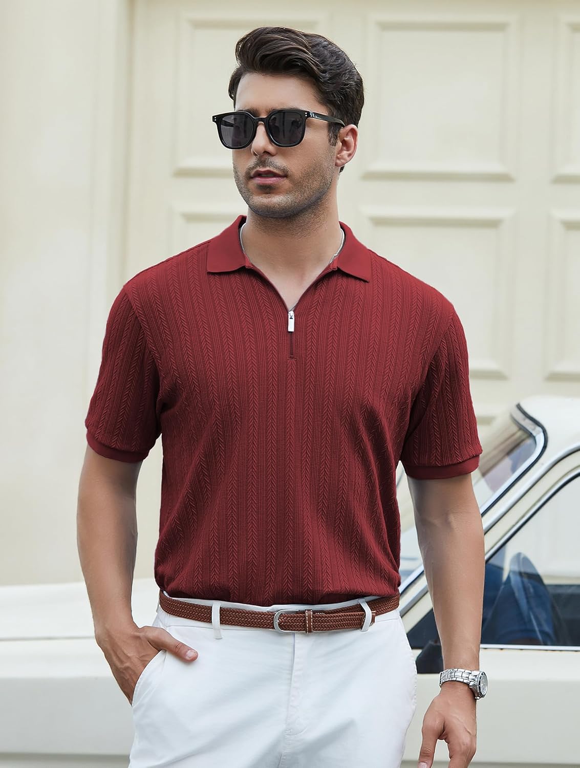 Esabel.C Golf Shirts for Men Dry Fit Performance Short Sleeve Print Moisture Wicking Collared Shirt