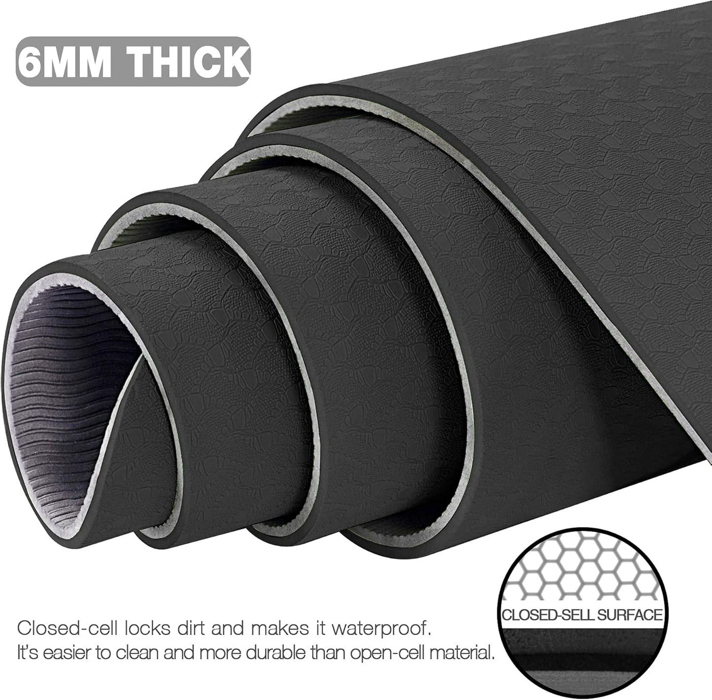 Large Yoga Mat for Men and Women 1/4 & 2/5 Inch Extra Thick TPE Fitness Mat for Home Gym Workout, Non-Slip, Eco Friendly Exercise Mat for Yoga, Pilates, Stretching, Meditation