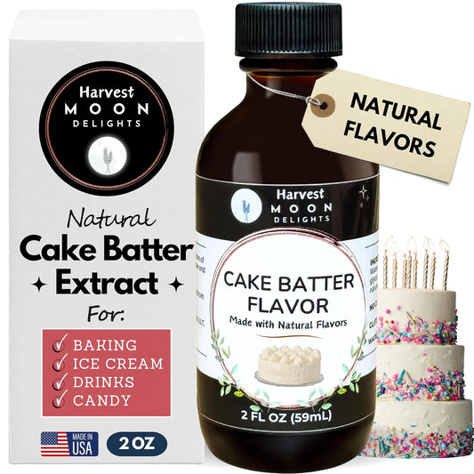 Natural Cake Batter Extract - 2 oz - Water-Soluble - By Harvest Moon Delights - Cake Batter Extract for Baking, Ice Cream, Drinks, and Candy - Flavoring, Sugar Free