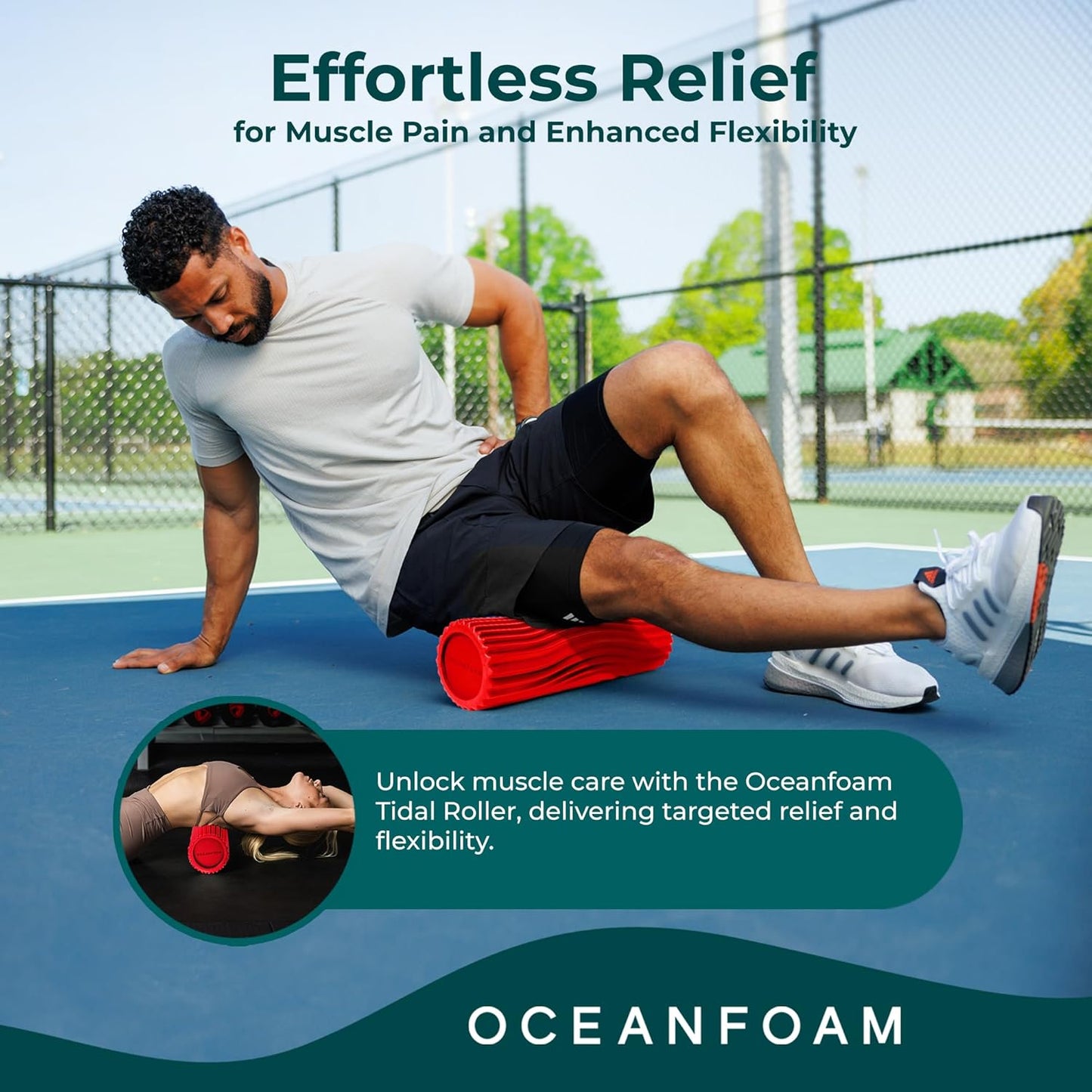 Oceanfoam Tidal Roller - Red - Muscle Massage Foam Roller for Back Pain & Stretching - Firm and Ergonomic Wide Wave Textured - Yoga, Athletics, & Wellness - Full Size, 20" x 5"