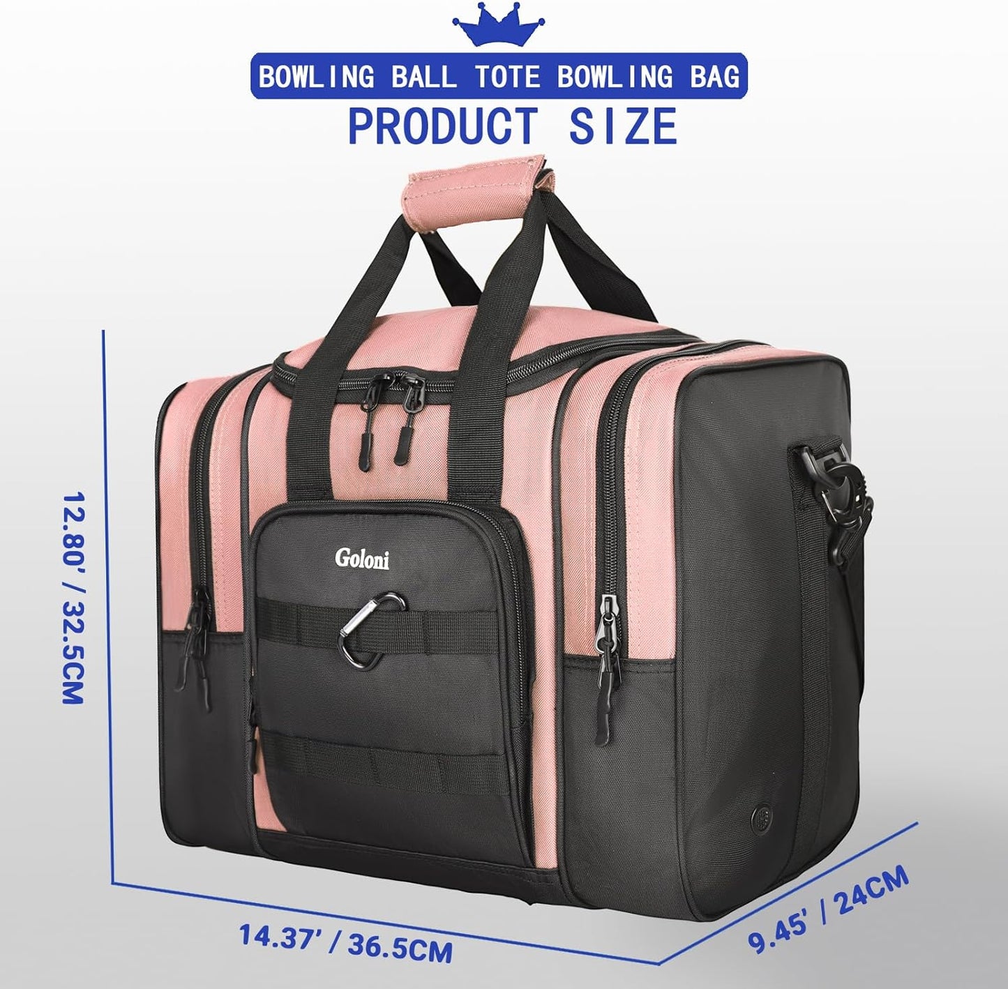 Goloni Bowling Ball Bag for Singer Ball with Padded Ball Holder, 2 Pockets fit Bowling Shoes Up to Mens Size 14 and Accessories