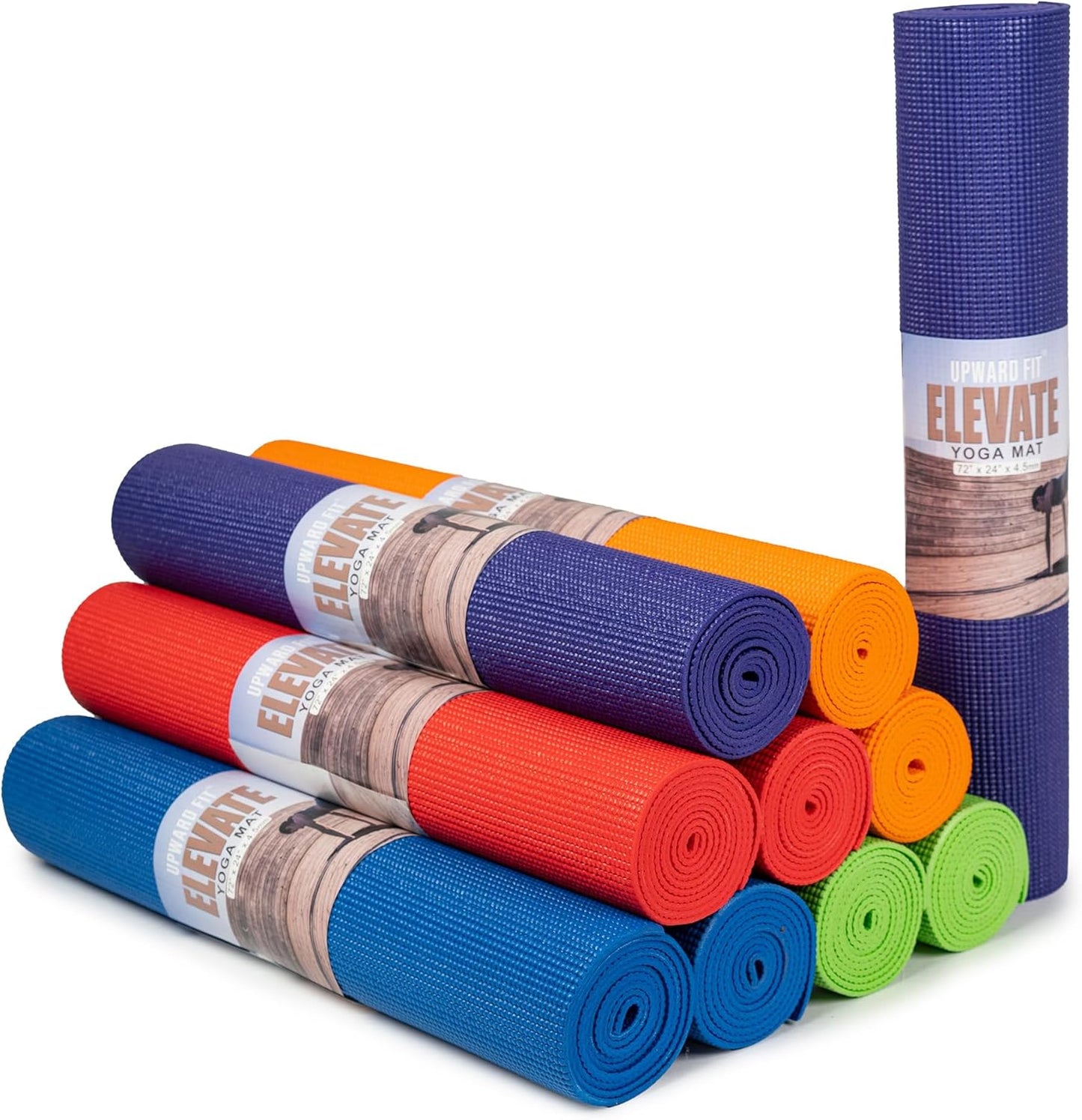 Elevate Yoga Mats, 10 Pack, 72" Long x 24" Wide, 4 mm Thick, Non-Slip and Easy to Clean Gym Mats for Schools and Studios