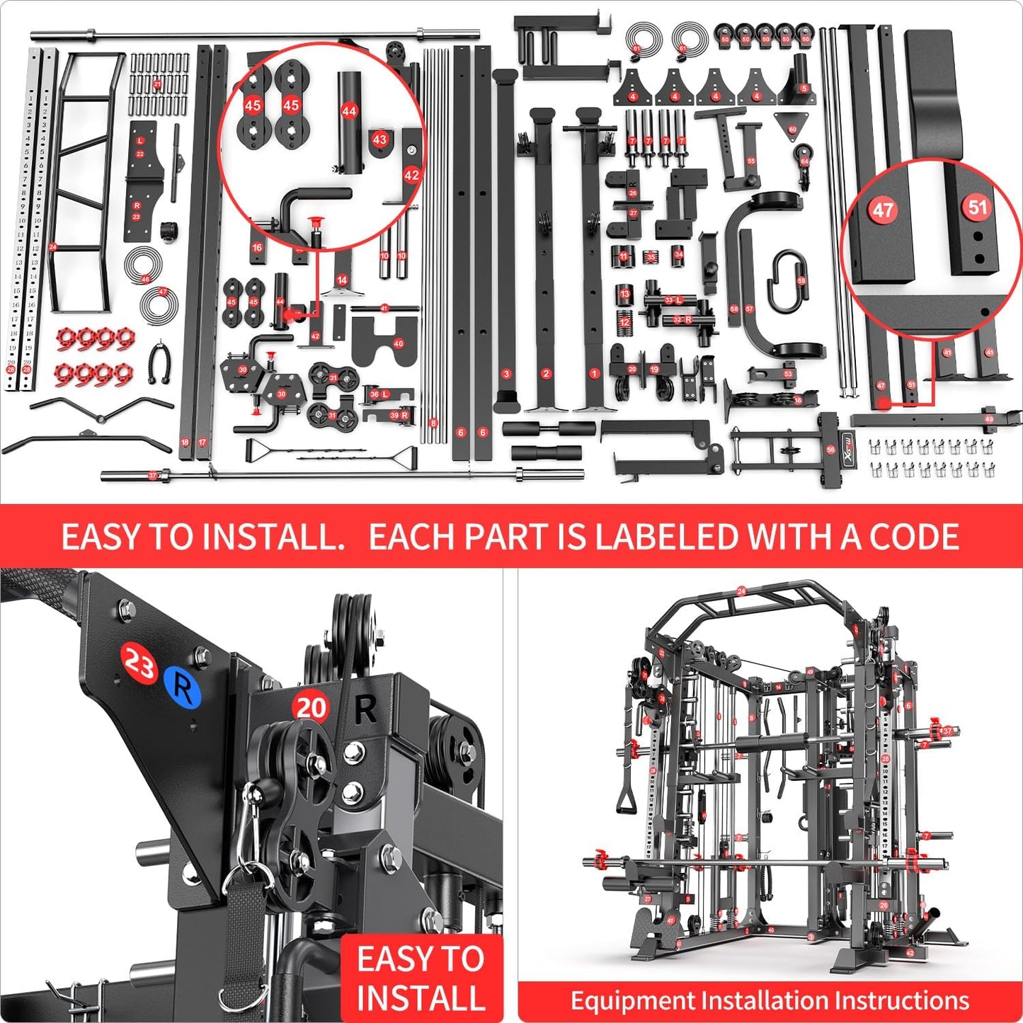Power Cage,1600lbs Multi-Function Power Rack with Adjustable Cable Crossover System and More Training Attachment, Weight Cage for Home Gym