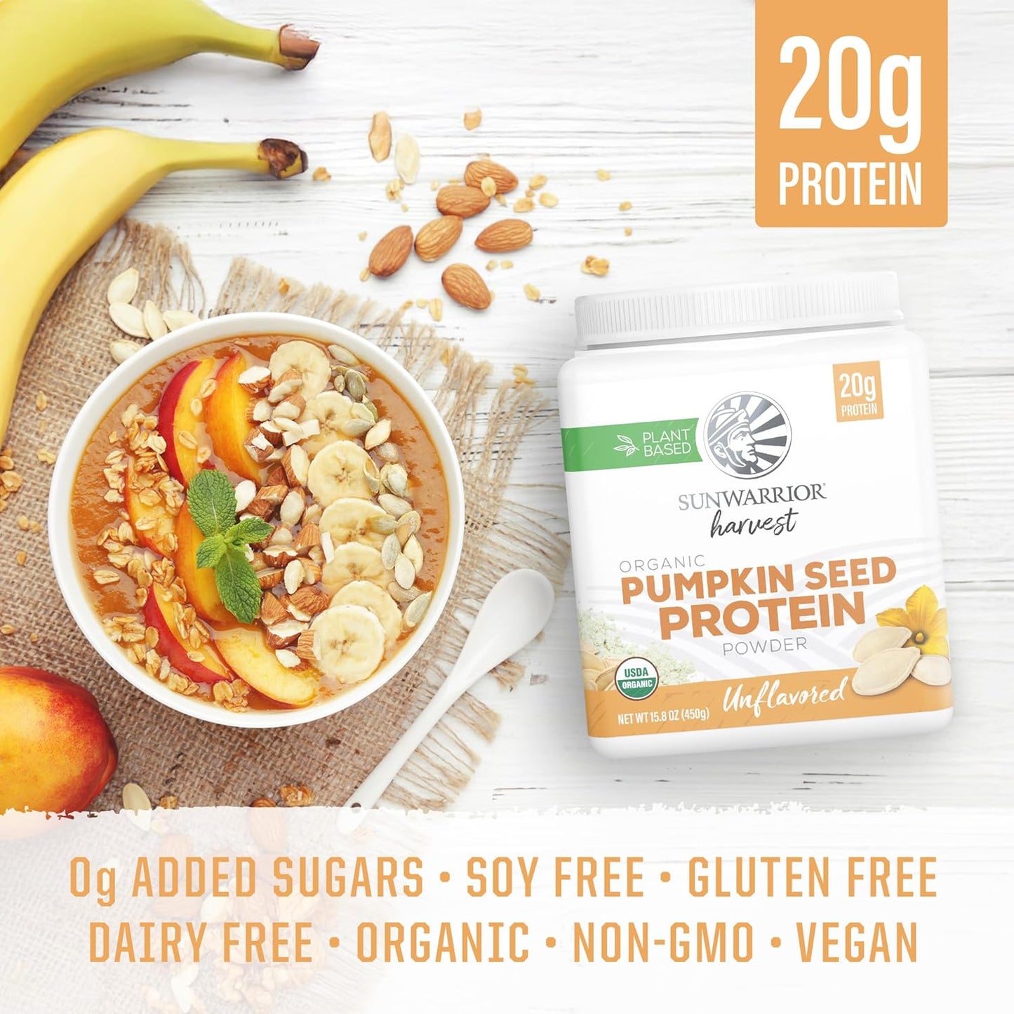 Organic Pumpkin Seed Protein Powder Cold Pressed, Simple Single-Ingredient Superfood Plant-Based, Easy to Digest All 9 Essential Amino Acids Mild Flavor for Smoothies, Baking & 20g Protein 15 Servings