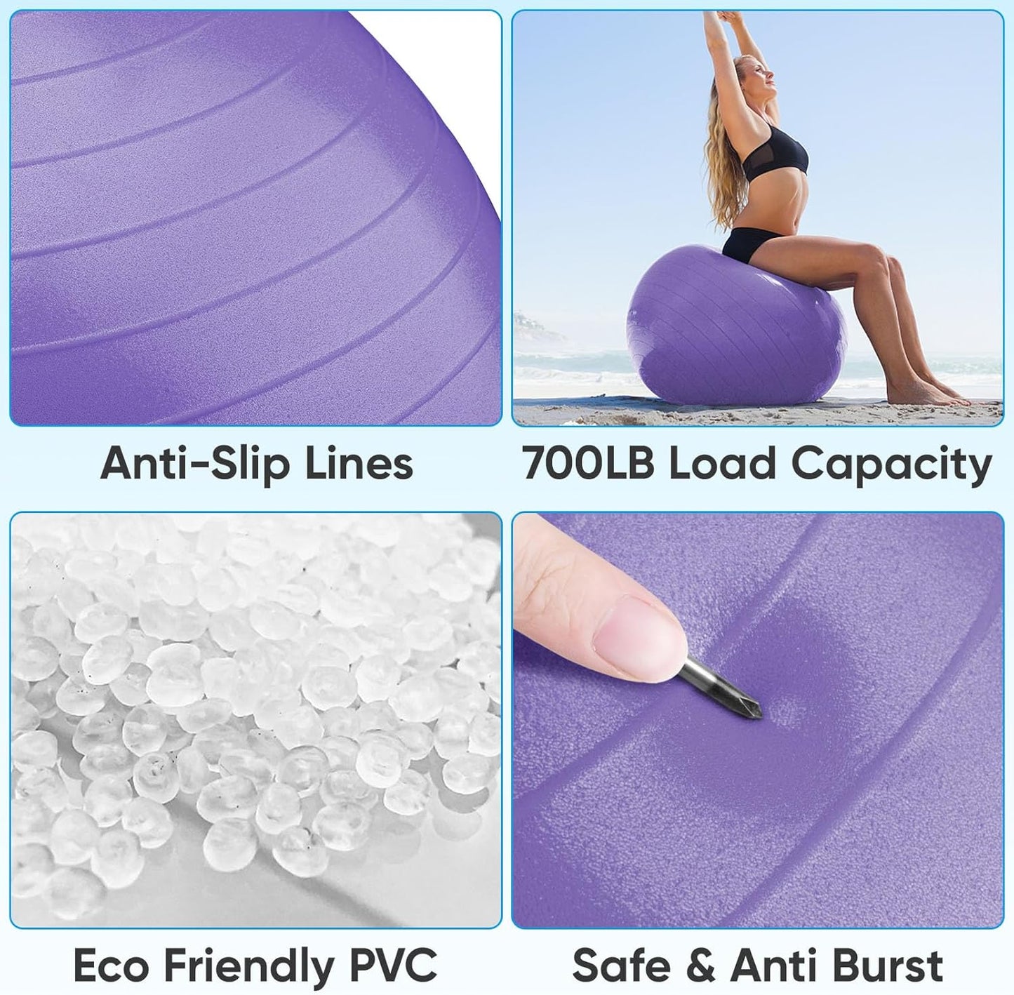 APEXUP Yoga & Pilates Ball - Anti Slip Heavy Duty Gym Ball for Fitness, Balance & Core Workout
