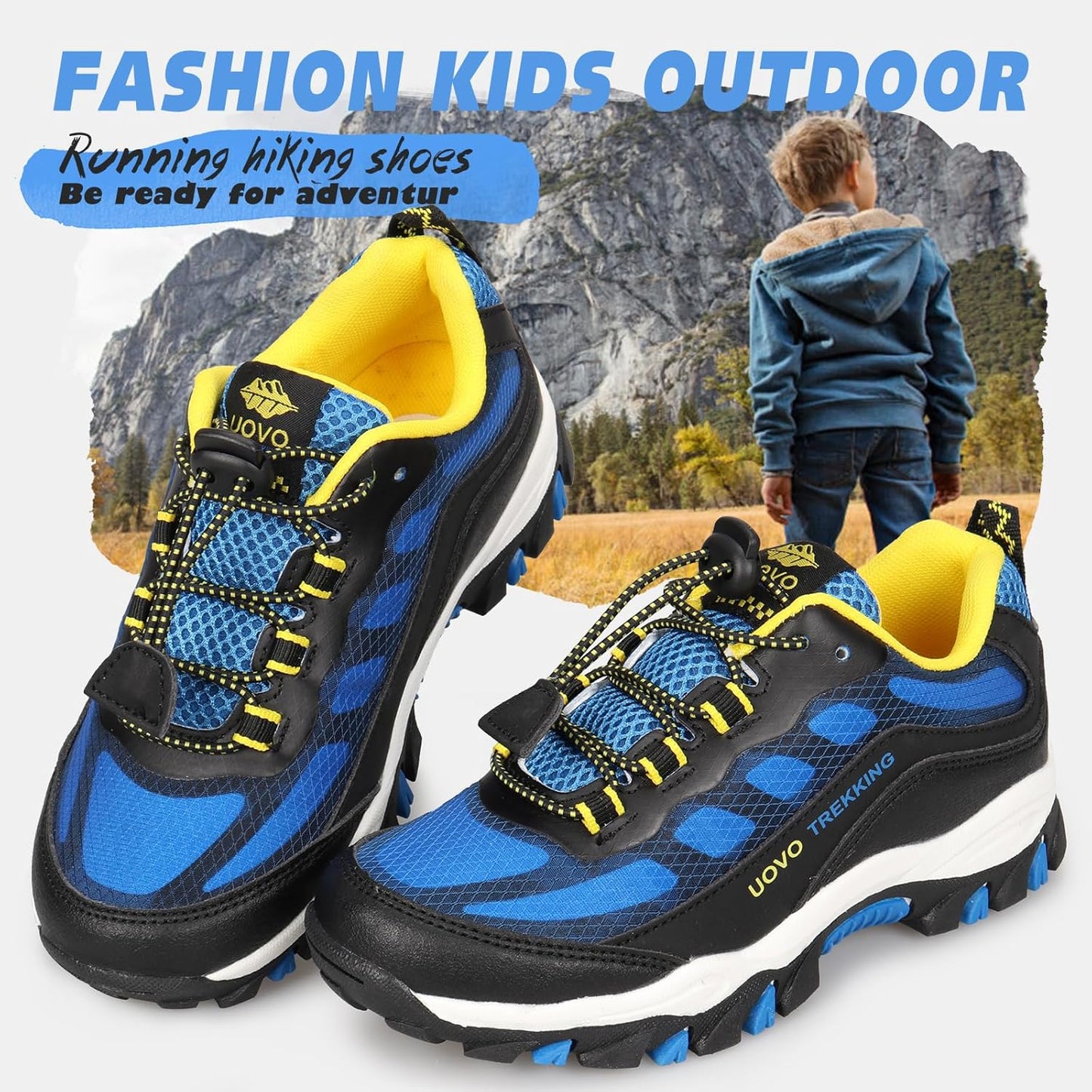 UOVO Boys Girls Hiking Shoes Kids Waterproof Running Trail Fashion Sneakers Breathable Lightweight Non-Slip Outdoor Walking Sports Shoe(Little/Big Kids)