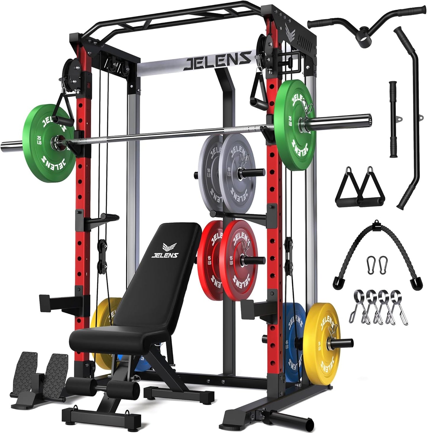Power Cage, 2000LBS Multi-Function C21 Power Rack with Dual Pulley Cable Crossover System, All-in-One Squat Rack with More Training Attachments