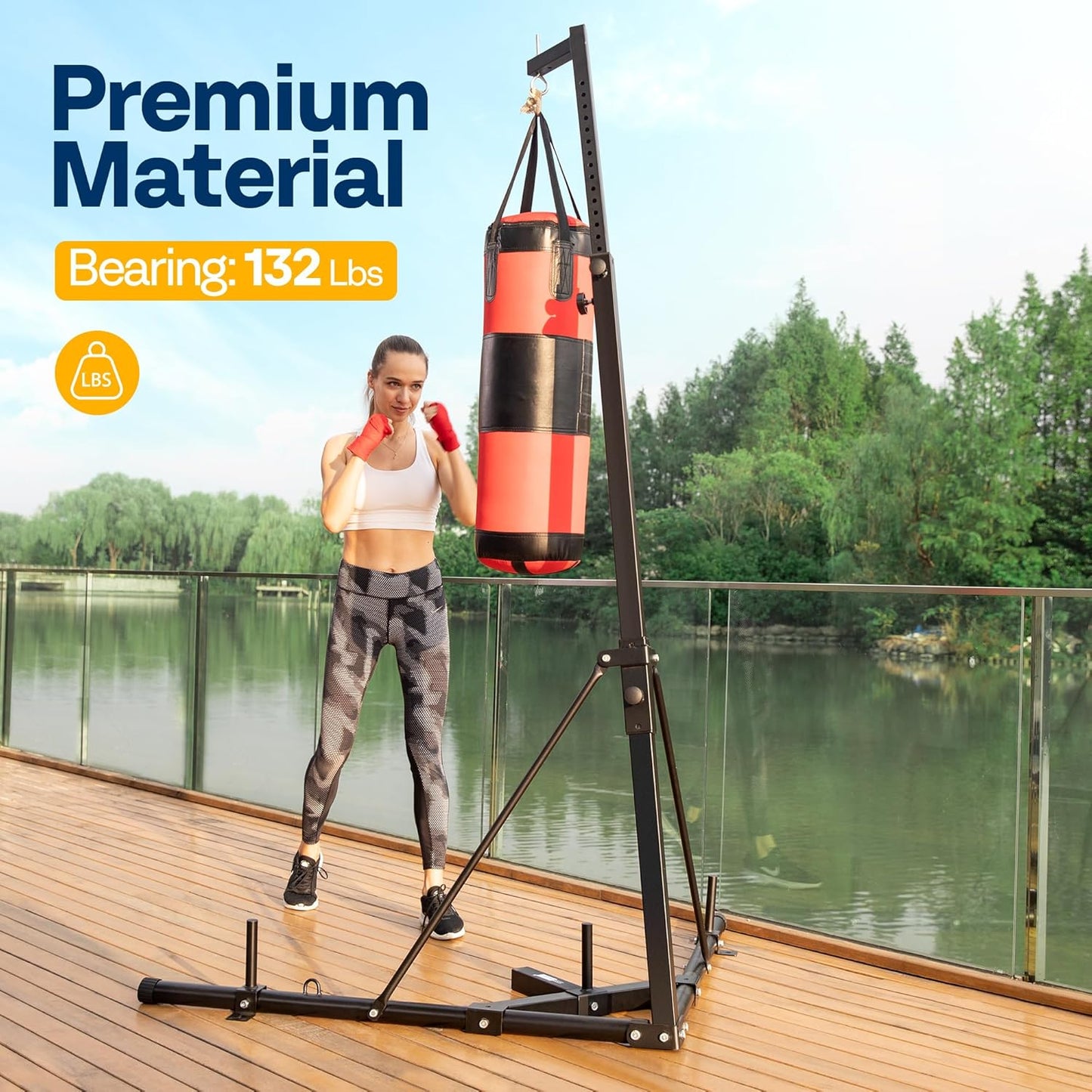 VIVOHOME Height Adjustable Foldable Heavy Duty Boxing Punching Bag Stand Steel Sandbag Rack Freestanding Up to 132 lbs for Home Fitness Stable