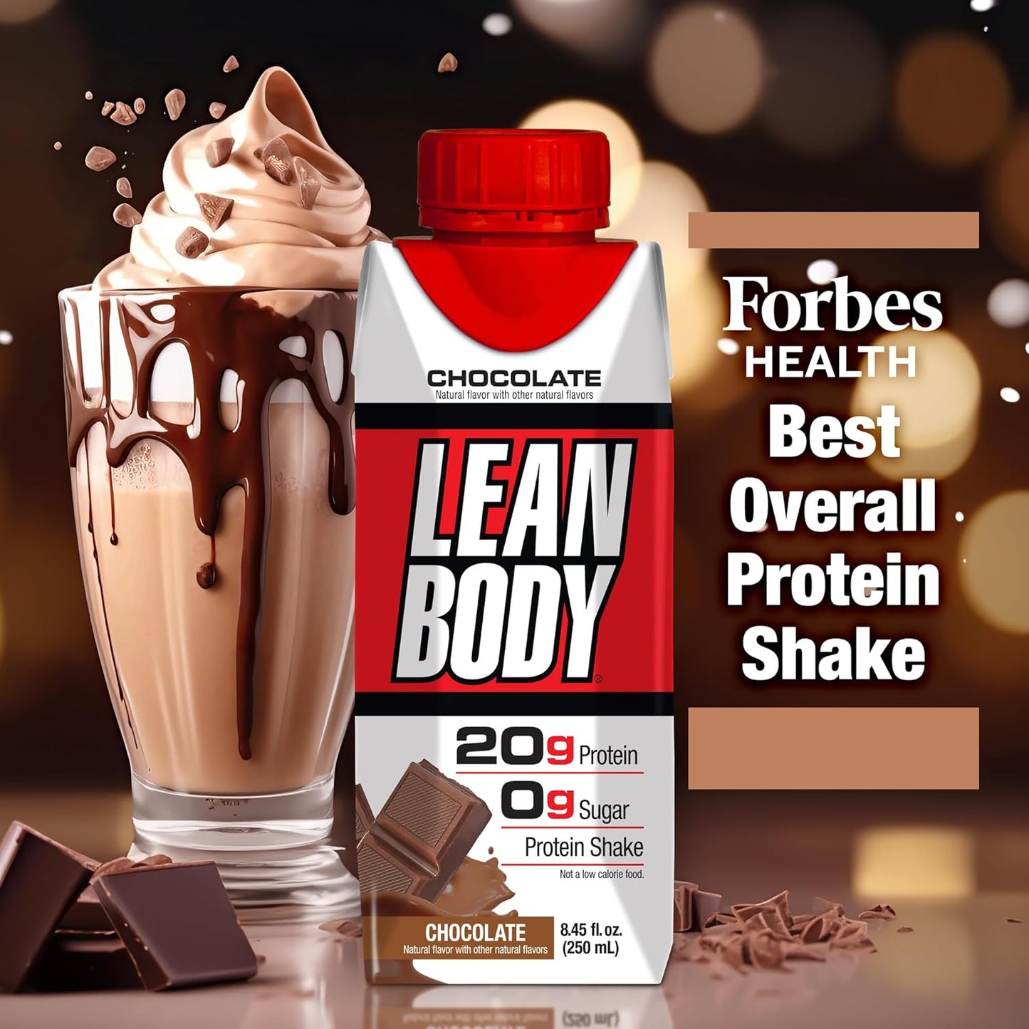 Labrada Lean Body Ready-to-Drink Chocolate Shake, 20g Protein, Whey Blend, 0 Sugar, Gluten Free, 22 Vitamins & Minerals, (Recyclable Carton & Lid - Pack of 4)