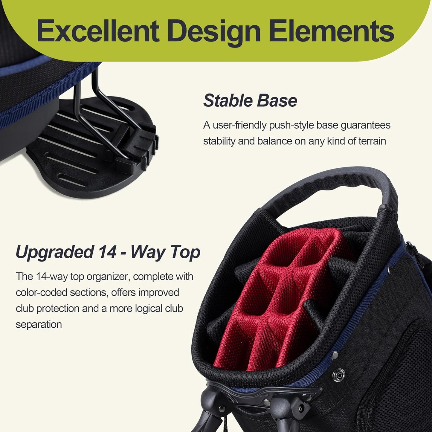 14 Way Golf Stand Bag, Golf Bags for Men with Stand, Top Dividers Ergonomic with 10 Pockets