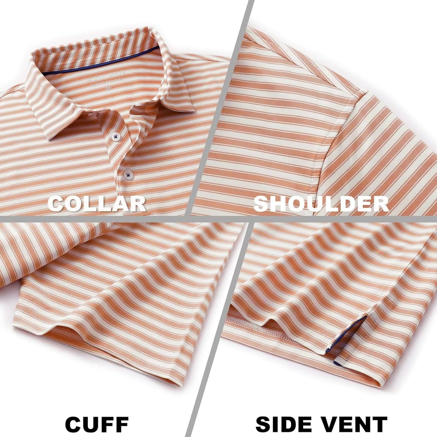 M MAELREG Golf Shirts for Men Short Sleeve Dry Fit Casual Striped Performance Moisture Wicking Collared Mens Polo Shirts