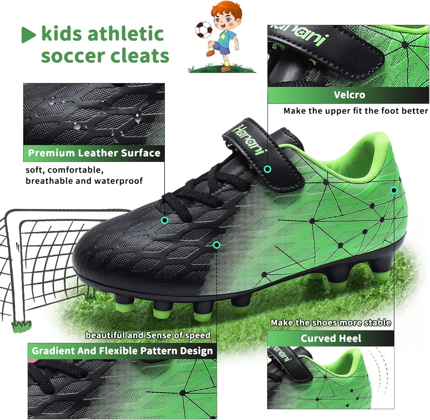 Hanani Boys Soccer Cleats Kids Girls FG/AG Soccer Athletics Sport Shoes Training Shoes Running Shoes Teenager Indoor Outdoor Football Shoes Sneakers for Unisex