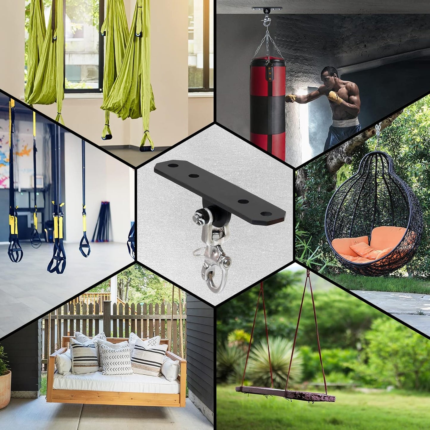 Yes4All Punching Bag Hanger, Stainless Steel Swivel Chain with 4 Snap Hooks for Heavy Bag, Gym Swing, Trapeze, and Hammock