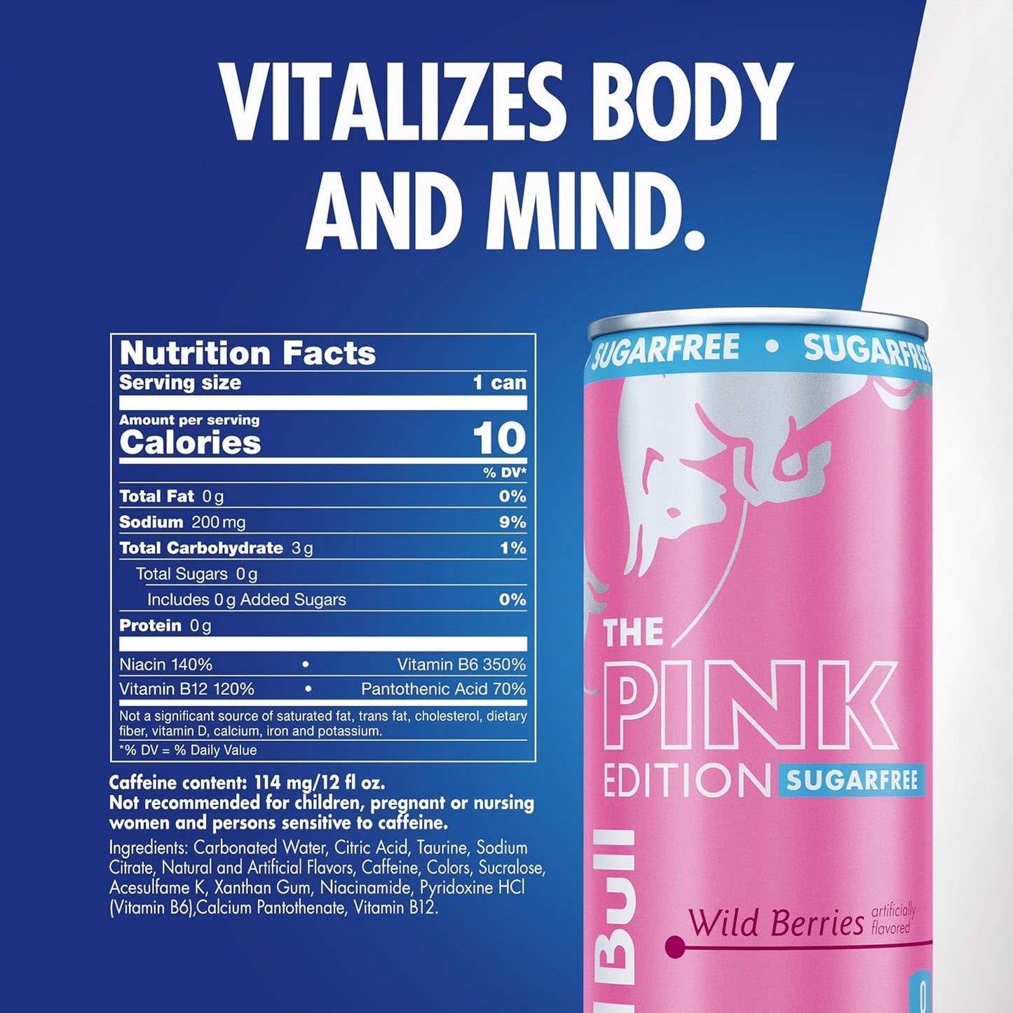 Red Bull Pink Edition Sugar Free Energy Drink, Wild Berries, 12 fl. z., Case of 24 cans, with 114mg Caffeine, Taurine & B Vitamins