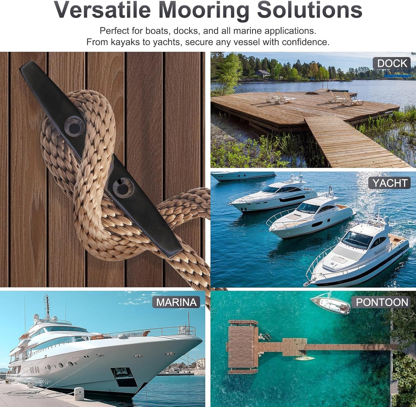 Boat Dock Cleat, 316 Marine Grade Stainless Steel Open Base Cleats with Hardware, Heavy Duty Mooring Accessories for Yacht Kayak Jetski (2-Pack)