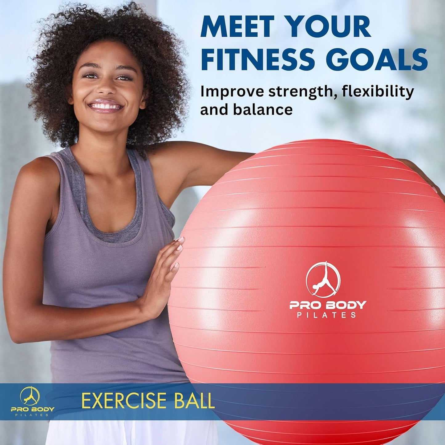 ProBody Pilates Exercise Ball - Multiple Sizes Gym Grade Balance Ball for Fitness, Yoga, Workout, Pregnancy & Physical Therapy