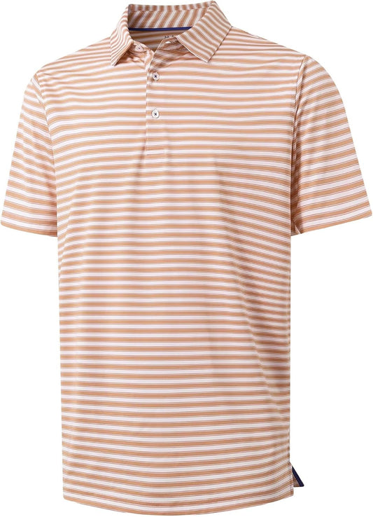 M MAELREG Golf Shirts for Men Short Sleeve Dry Fit Casual Striped Performance Moisture Wicking Collared Mens Polo Shirts