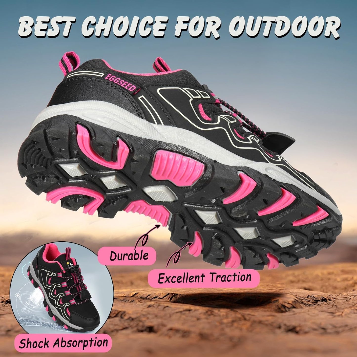 UOVO Boys Girls Hiking Shoes Kids Waterproof Running Trail Fashion Sneakers Breathable Lightweight Non-Slip Outdoor Walking Sports Shoe(Little/Big Kids)