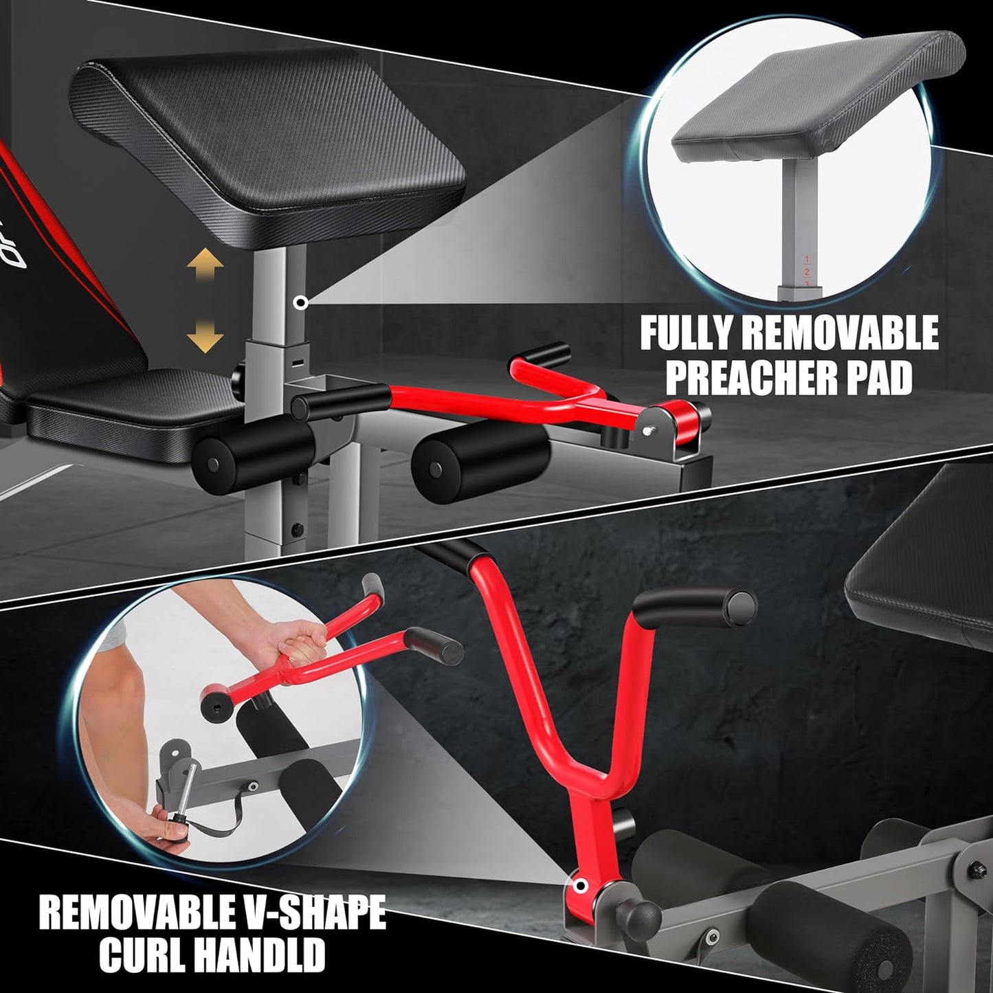 OPPSDECOR Adjustable Weight Bench Set with Leg Extension & Leg Curl, 900LBS Incline/Decline/Flat Preacher Curl Bench, Space-Saving Workout Bench for Home Gym