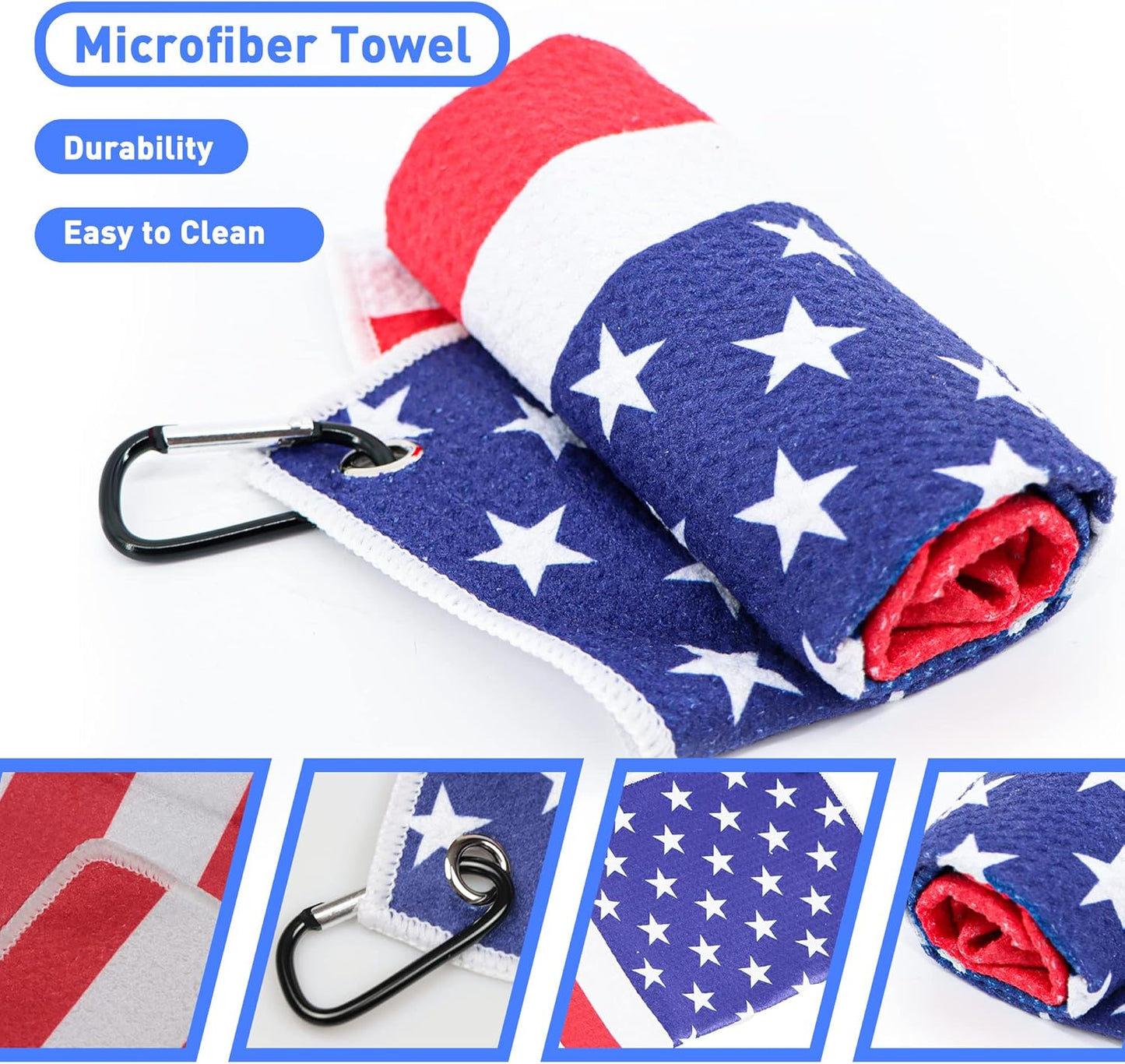 Golf Club Brush and Amercian Flag Golf Towels, Golf Groove Cleaner Cleaning kit, Golf Accessories Cleaner Tool with Strong Magnet Stick to Golf Clubs or Bag