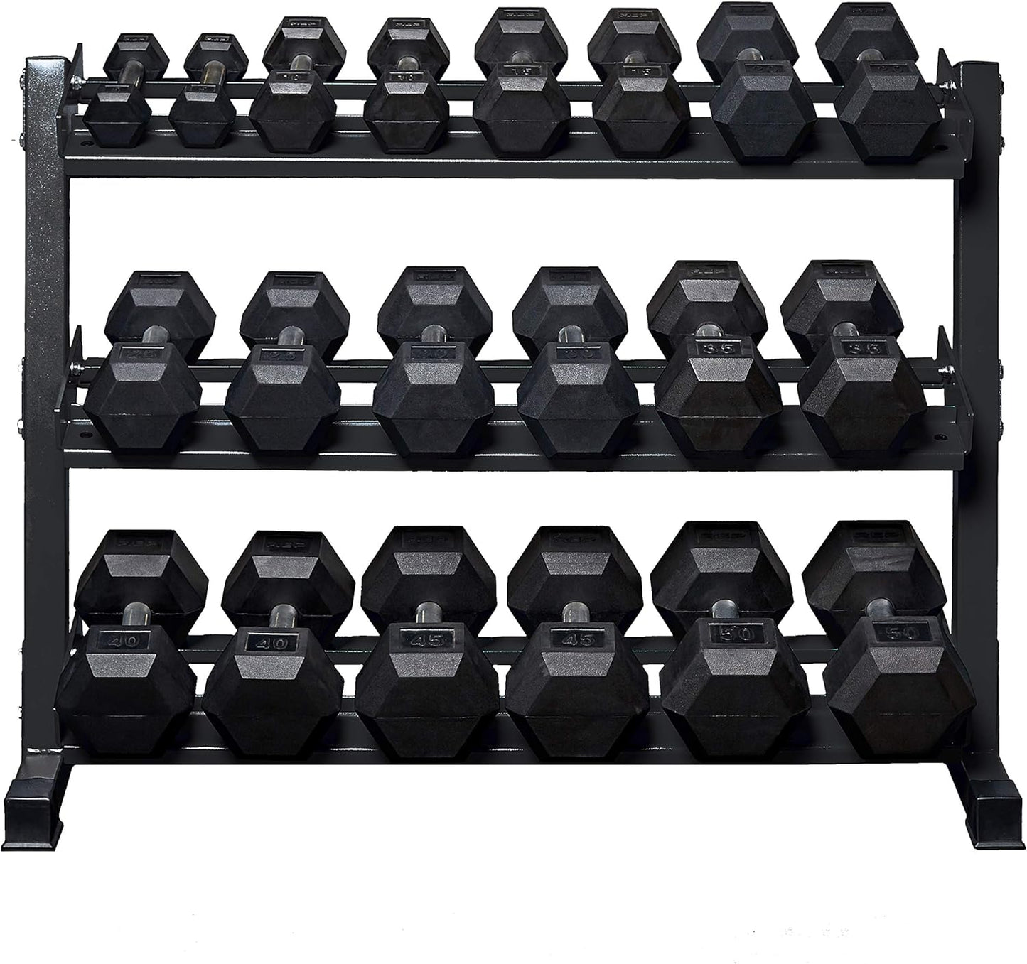REP Fitness Rubber Hex Dumbbell Set, Adjustable Weight Pairs, Home Gym Equipment, Strength Training For Men Women, Black Coated Grips, Workout Rack Storage Optional, Heavy Lb Free Weights