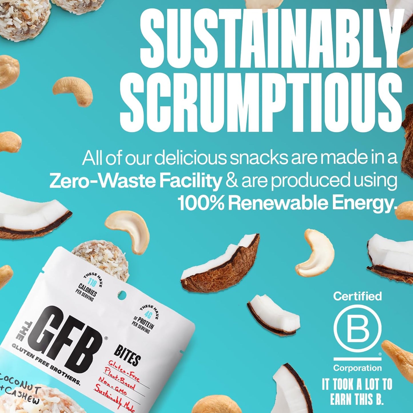 The GFB Coconut Cashew Protein Bites - Gluten Free, Plant Based, Non GMO, Sustainably Made – Ridiculously Tasty, Healthy, Vegan, Protein Energy Balls, 4 oz (6 Count)