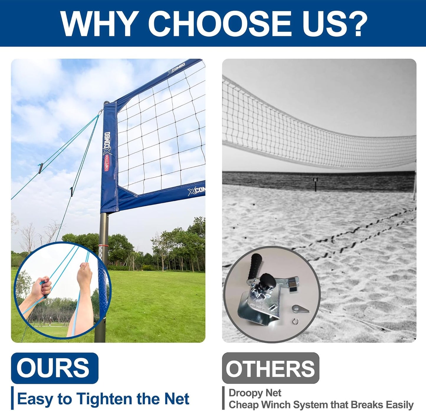 Professional Volleyball Net Set Heavy Duty for Outdoor Backyard Portable with Aluminum Adjustable Height Scoring Poles, Regulation Nets System for Tournament, Grass