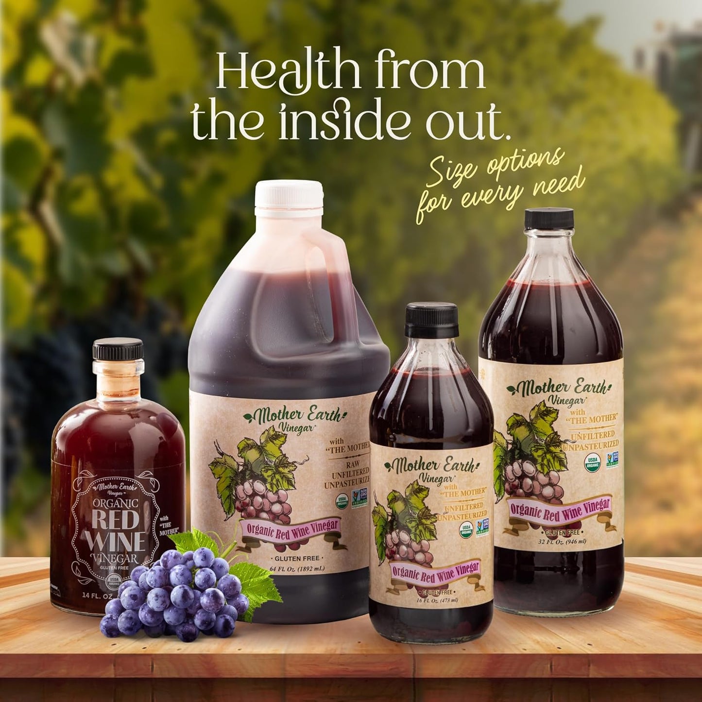 Mother Earth, Organic Red Wine Vinegar with The Mother, Fresh Pressed Organic Cabernet Grapes, ORWV, RWV, Raw, Unpasteurized, Unfiltered (1/16oz Glass Bottle)