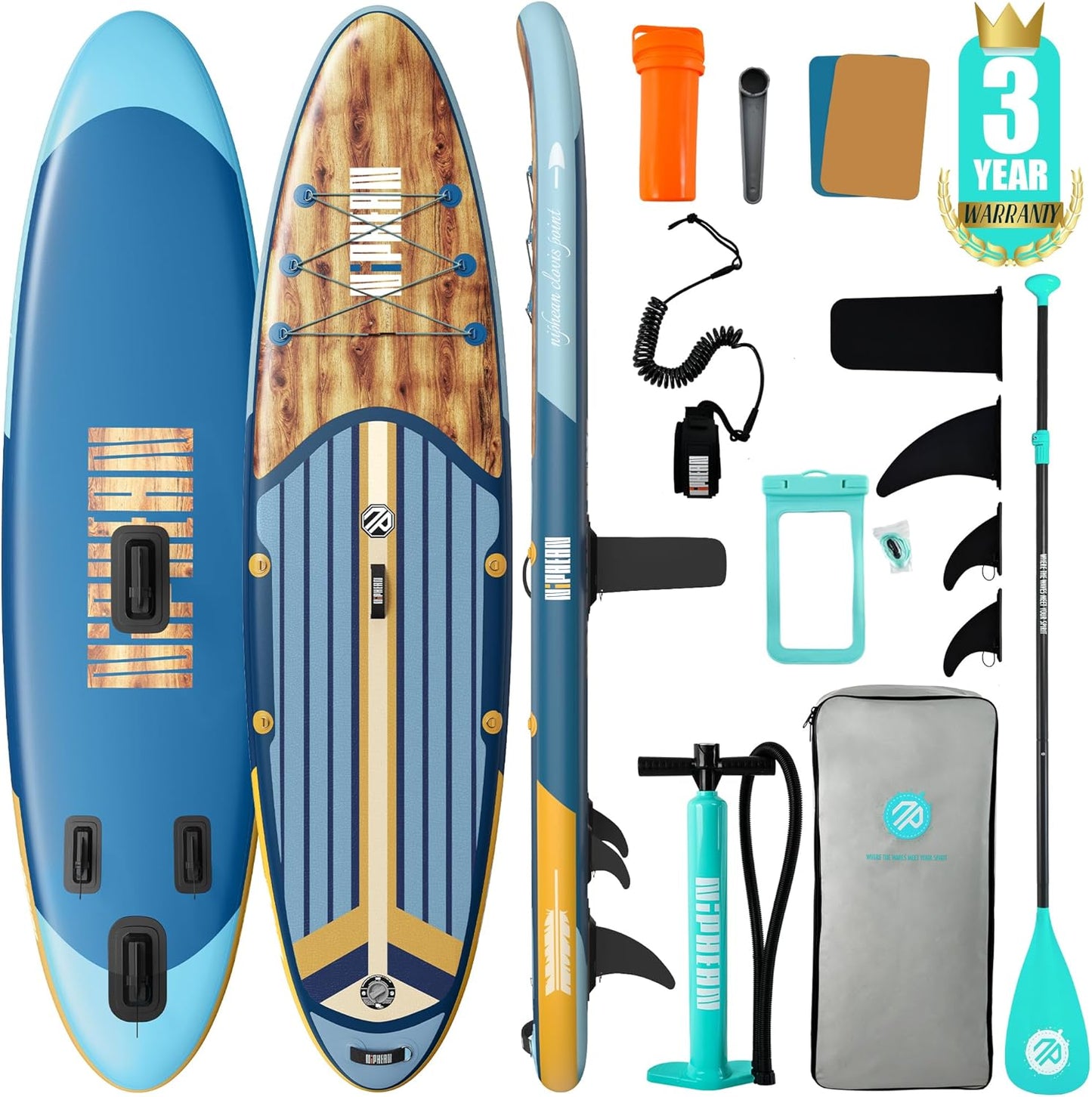 Niphean Inflatable Stand Up Paddle Board with SUP Accessories, Anti-Slip EVA Deck, 10’6’’ Inflatable Paddle Boards for Adults & Youth of All Skill Levels
