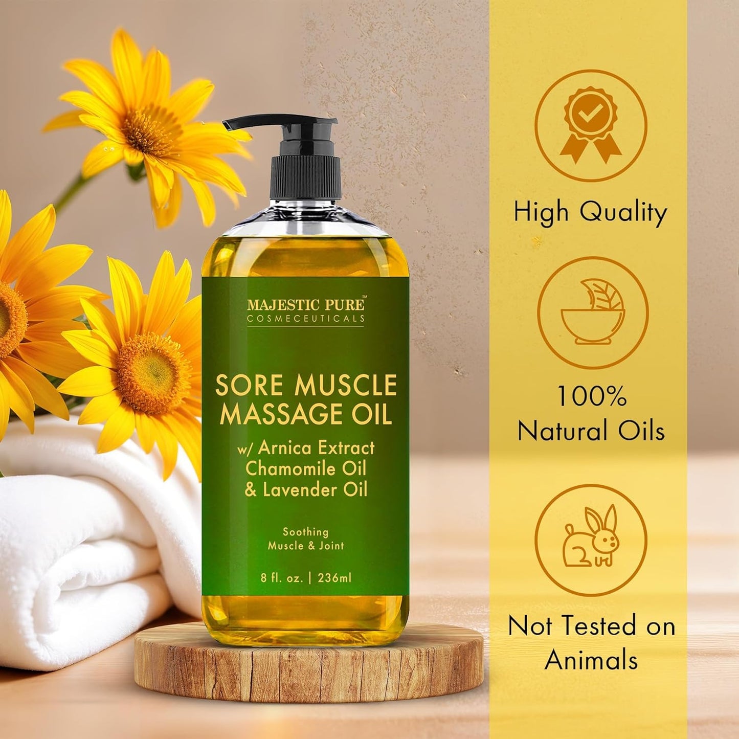 MAJESTIC PURE Arnica Sore Muscle Massage Oil for Massage Therapy - Refreshing, and Relaxing - Natural Oils with Lavender & Chamomile Essential Oils - All Skin Types - Men & Women - 8 fl oz (Pack of 2)
