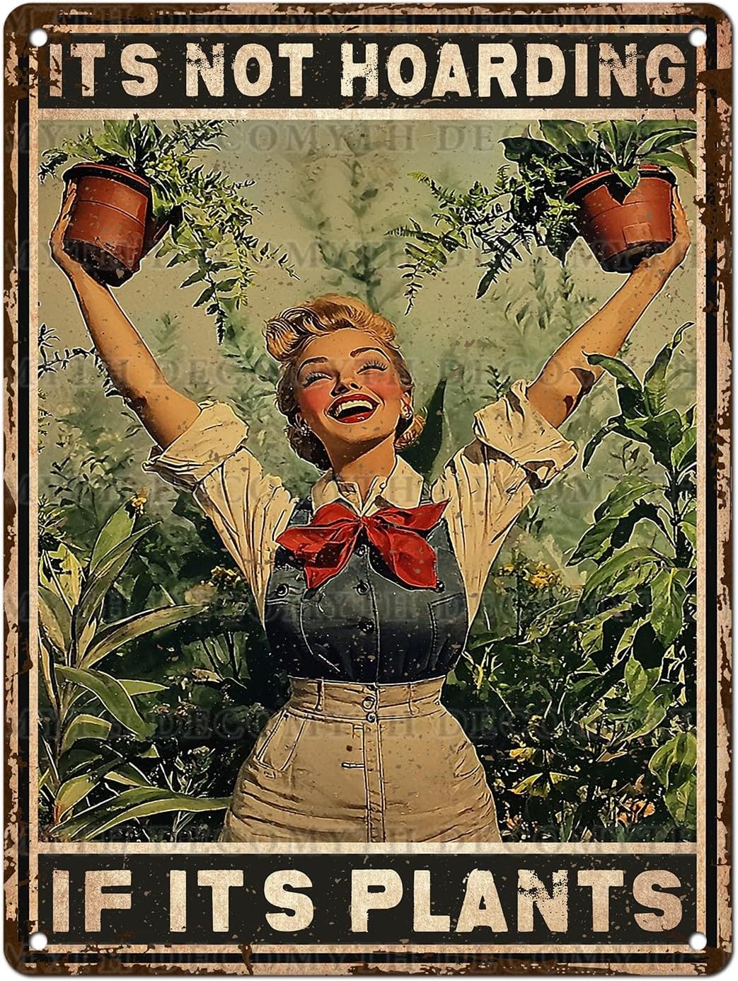 Retro Garden Metal Sign It's Not Hoarding If It's Plants Vintage Gardening Decor Metal Plaque for Parlor Yard Oasis Backyard Patio Greenhouse Decoration 12 * 16inch