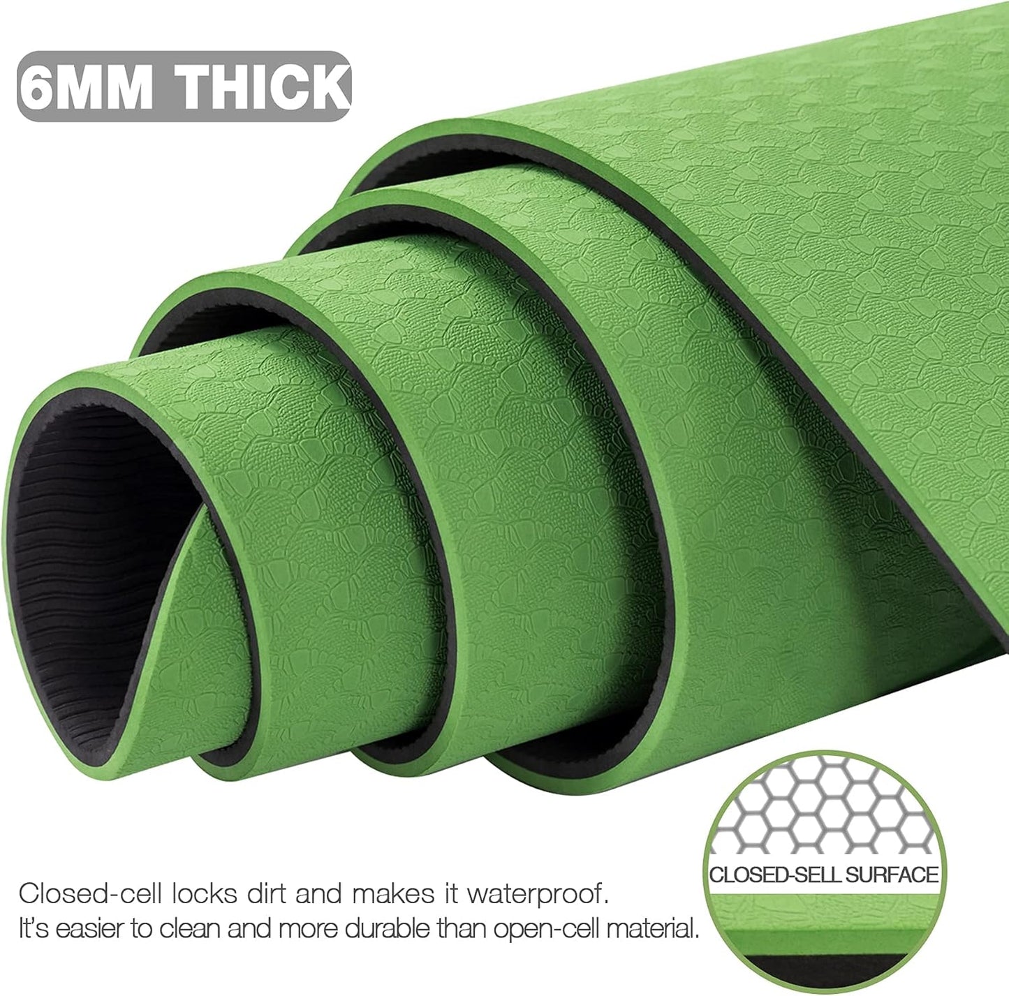 Large Yoga Mat for Men and Women 1/4 & 2/5 Inch Extra Thick TPE Fitness Mat for Home Gym Workout, Non-Slip, Eco Friendly Exercise Mat for Yoga, Pilates, Stretching, Meditation