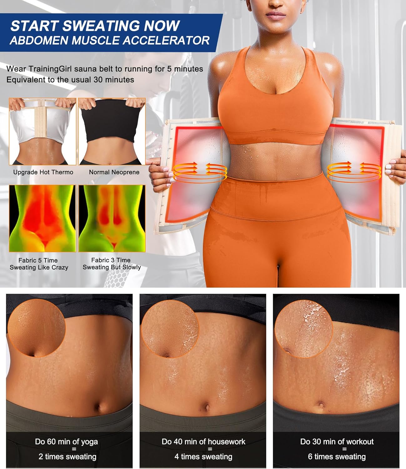 TrainingGirl Waist Trainer for Women Lower Belly Waist Trimmer Corset Tummy Wrap Workout Sweat Belt Band Sports Sauna Suit